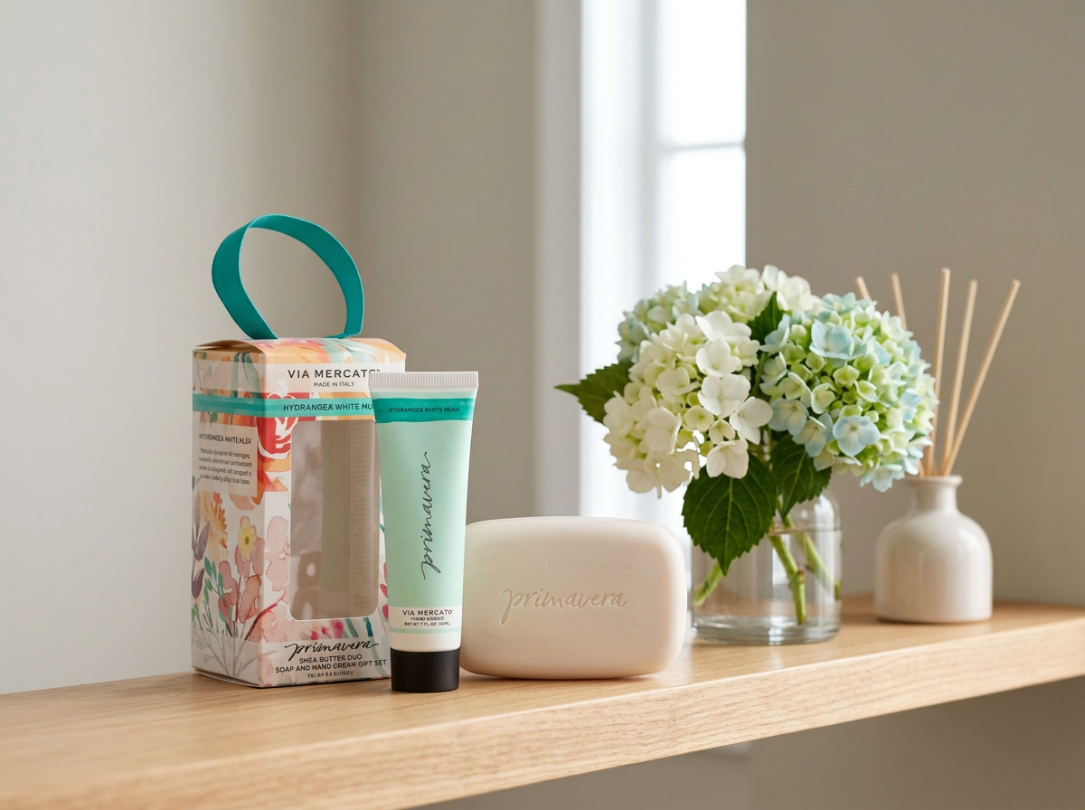 VIA MERCATO PRIMAVERA Shea Butter Soap and Hand Cream Gift Duo - Hydrangea & White Musk