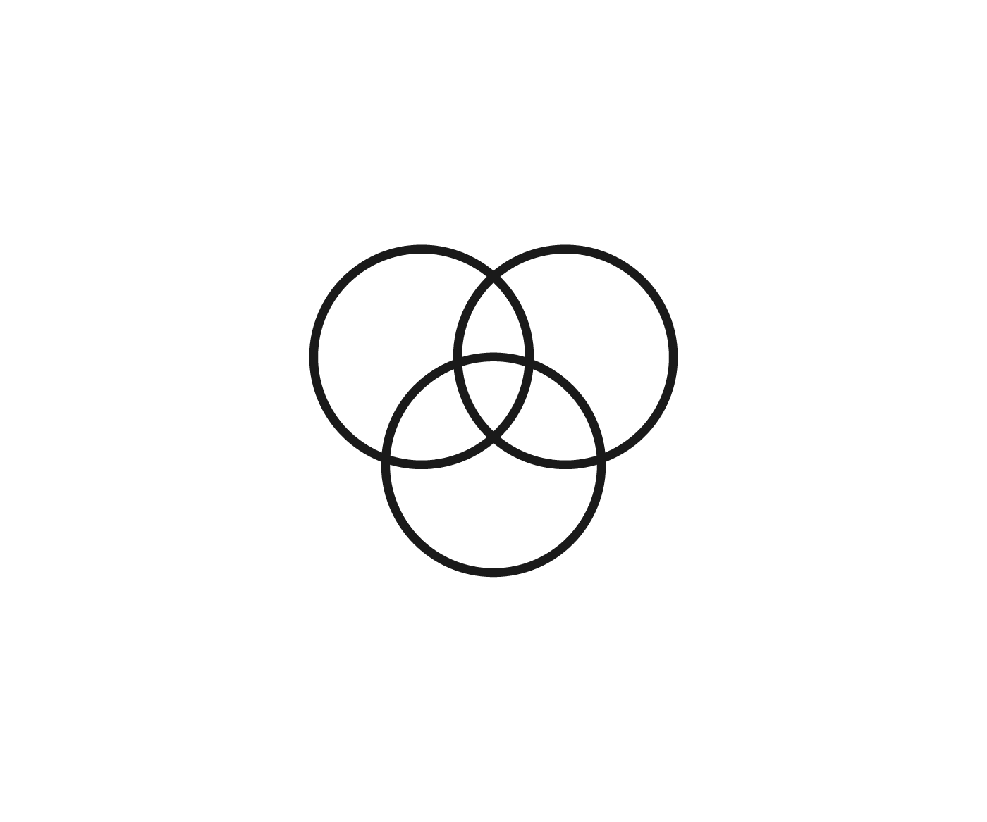 A black background with four interconnected semi-transparent circles arranged in a symmetric pattern.
