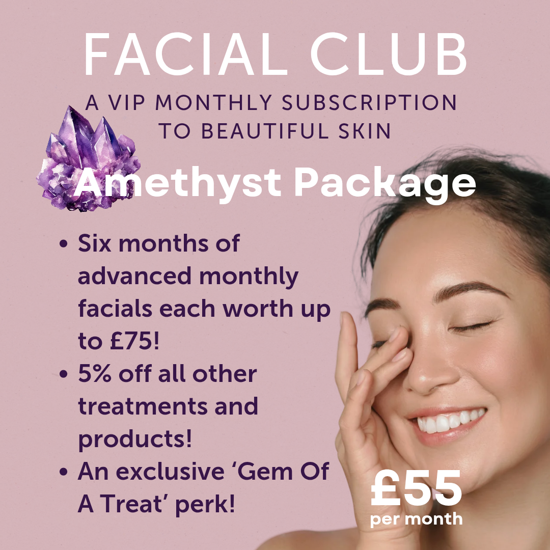 Join Facial Club in Haywards Heath. The Amethyst Package offers a facial a month worth upto £65, 5% off all treatments and products, and an exclusive perk for just £49 per month.