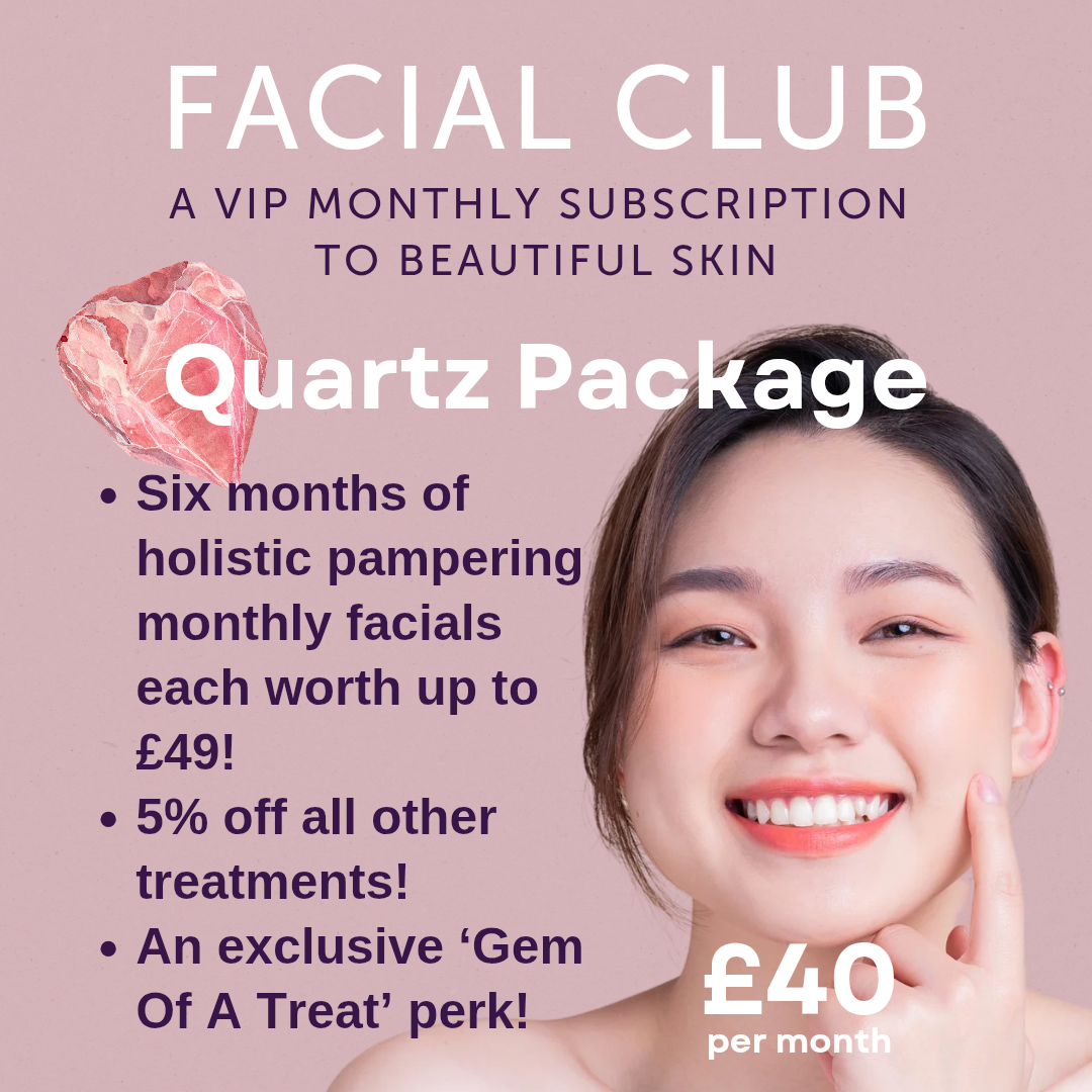 Join Facial Club in Haywards Heath. The Quartz Package offers a facial a month worth upto £49, 5% off all treatments and an exclusive perk for just £38 per month.