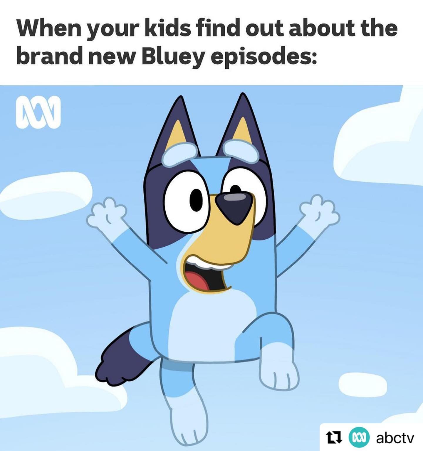 Here is the official announcement!!!
#newepisodes #april9 #thecountdownison
.
.
#Repost @abctv with @use.repost
・・・
💙💙💙 #Bluey

Watch April 9 on ABC Kids or streaming on ABC iview.

#FamilyFunday #NewBluey #KidsTV
@officialblueytv #Bluey #blueyrec