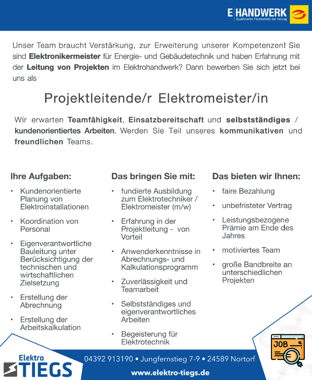 Stellenangebote — Elektro Tiegs