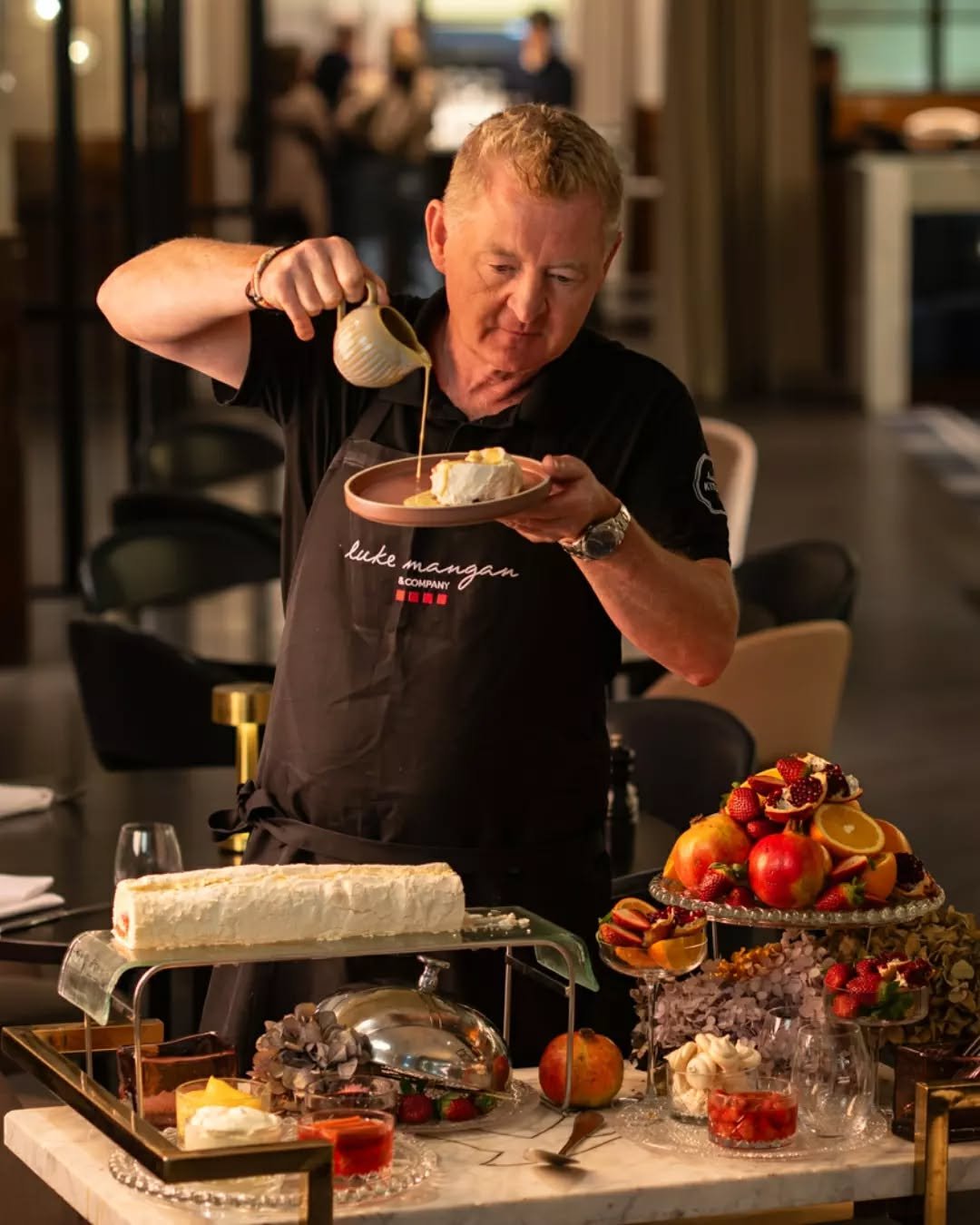 WHEELIE SWEET: Move over tiramisu - the pav trolley is here. A new marble-topped trolley piled high with pavlova is one of three new culinary experiences launched at @LukeMangan&rsquo;s @lukeskitchensyd restaurant, all adding to the trend of theatric