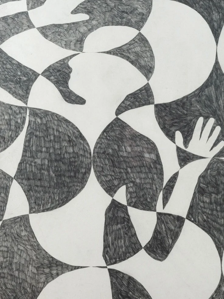 MARTA TROYA 

Coming from a background in textile art, in these works Marta wanted to take her practice beyond the weaving loom and visually explore the experience she feels while weaving: becoming so deeply immersed in the repetition of the pattern 