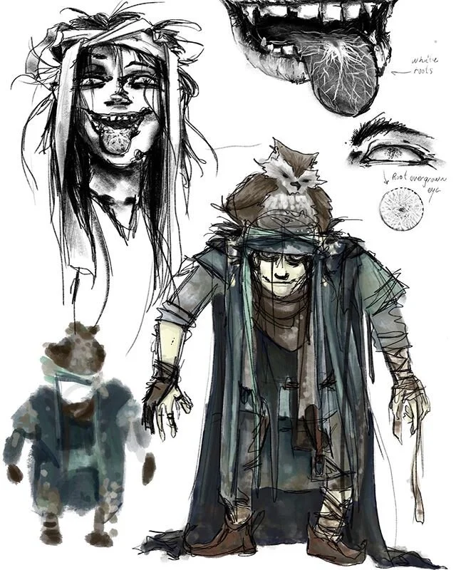 [Character Creation] Sketch for a D&amp;D character. 🧙 
Meet Spjall - covered filth from head to toe, she is a &quot;friendly&quot; if slightly eerie character. [ #art #digitalart #drawing #drawings #sketch #sketchbook #sketching #dnd #dndcharacter 