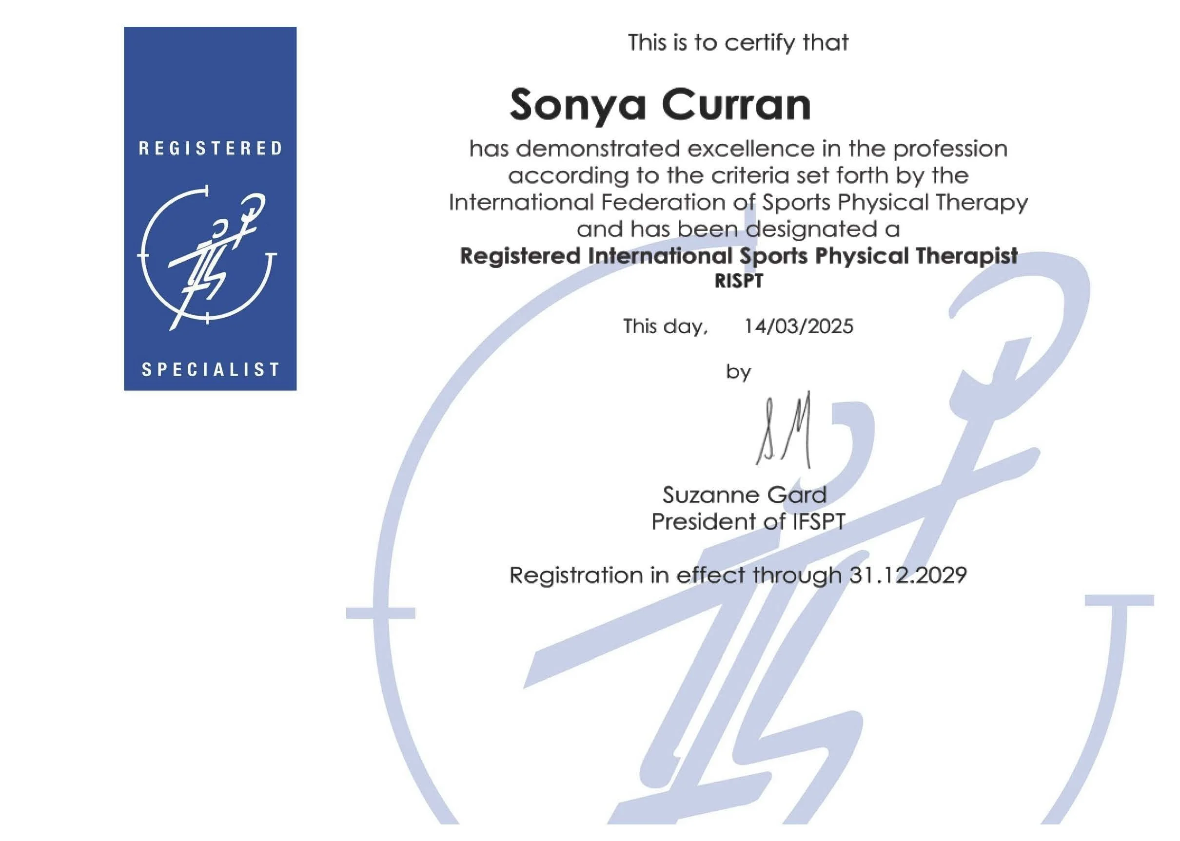 Registered International Sports Physical Therapist