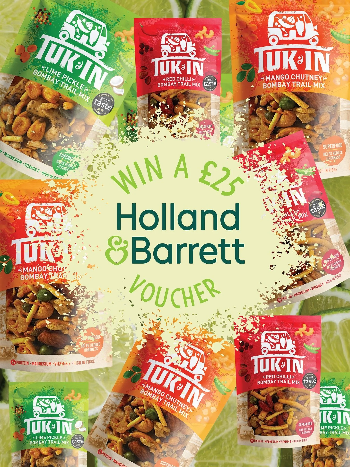 To celebrate Tuk In&rsquo;s Bombay Mix landing in Holland &amp; Barrett, we&rsquo;re giving one lucky winner a &pound;25 Holland &amp; Barrett gift card 🙌💚 Crunchy, spicy, and full of flavour, our Bombay Mix is the perfect guilt-free snack! 
To ent