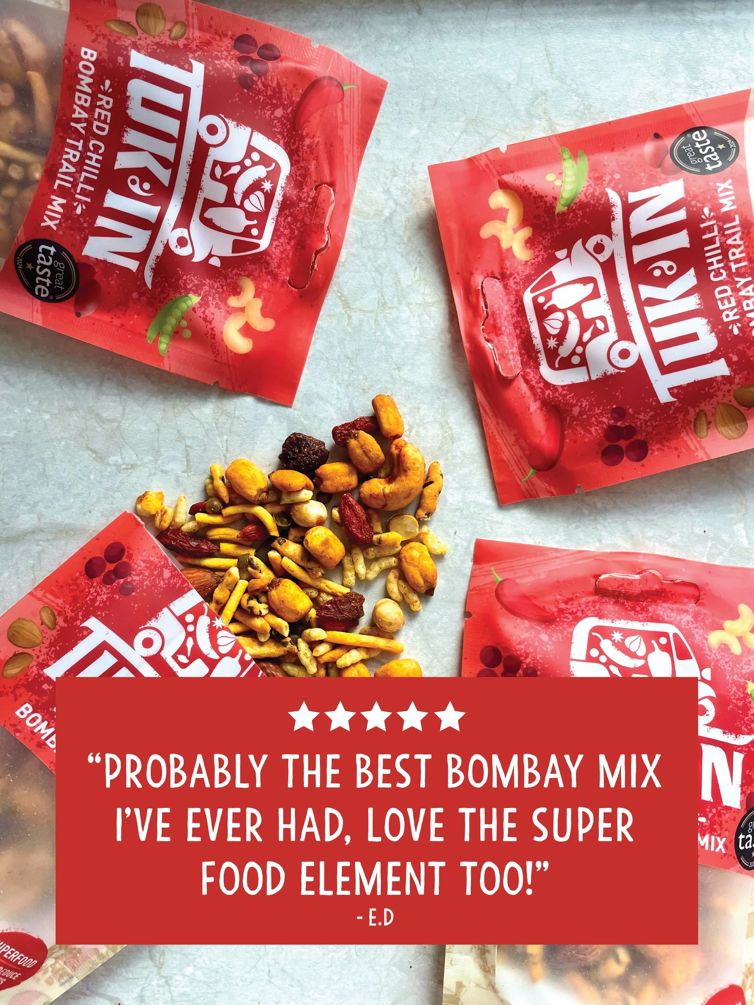Turn up the heat on snack time 🌶️🔥Packed with tasty superfood ingredients and seriously moreish bites, it&rsquo;s no surprise people are calling it the best Bombay mix they&rsquo;ve ever had 🙌 

Tuk In Curry in Naans available in Sainsbury&rsquo;s