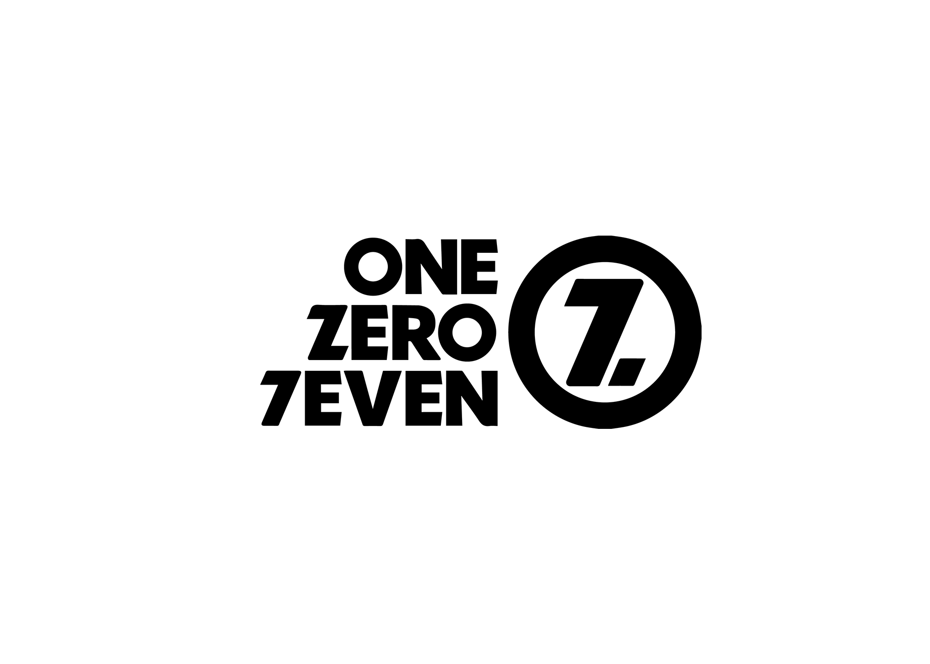 Black and white logo with the text 'ONE ZERO SEVEN' arranged around a circular emblem containing the number '7'.