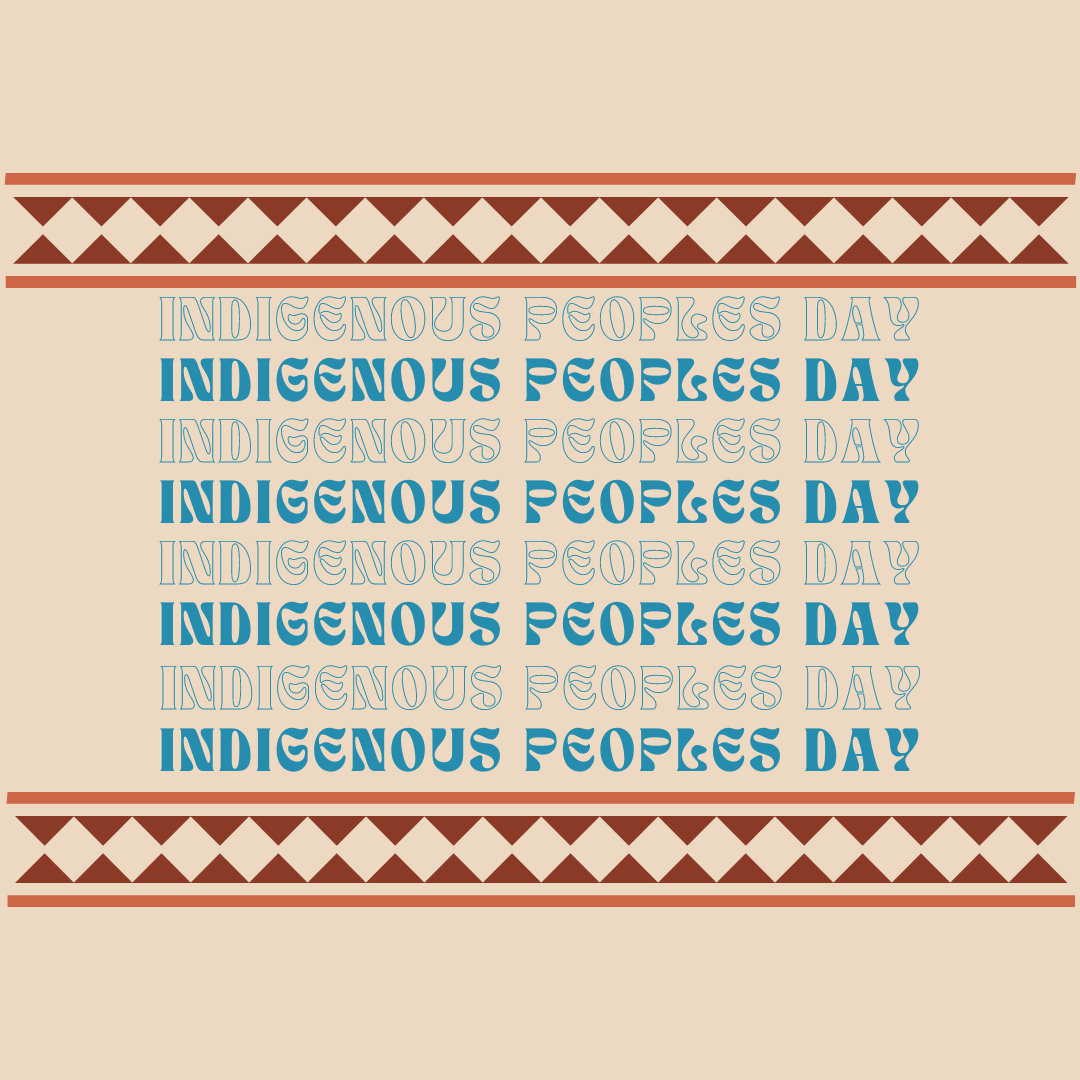 Indigenous Peoples Day repeated 8 times with diamond borders above and below.