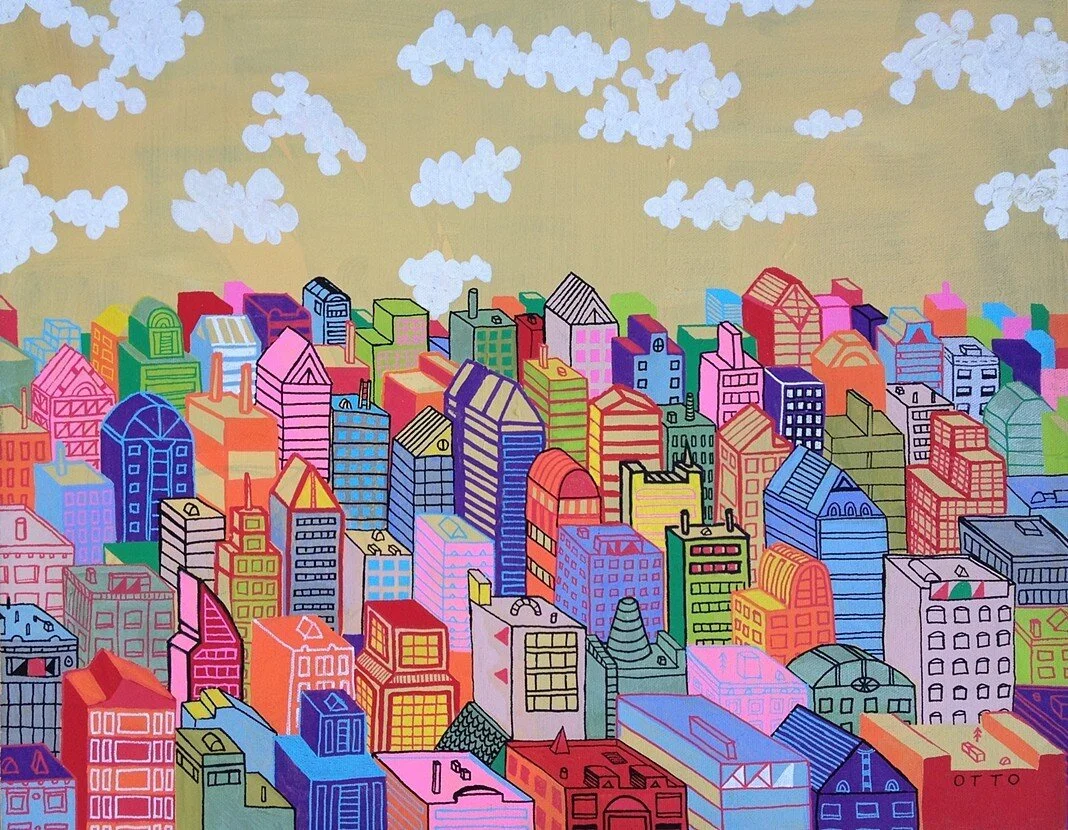 Yellow City | Acrylic, acrylic paint pen, on canvas | 16" X 20"2013
