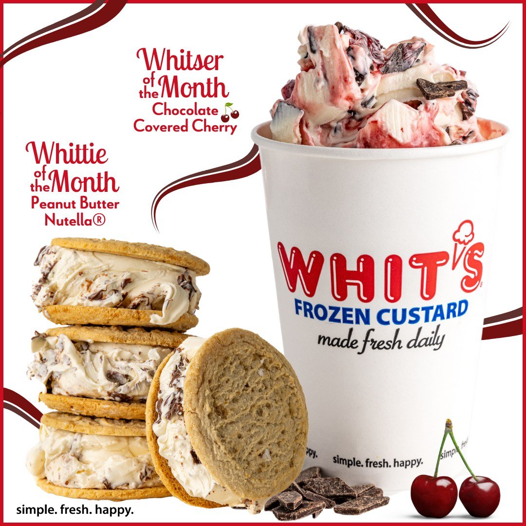 Time is ticking away to snag our Whitser and Whittis of the Month: Whittie of the Month, Peanut Butter Nutella&reg;: Peanut Butter Cookies with Nutella&reg; Custard. Whitser of the Month, Chocolate Covered Cherry: Vanilla Custard with Bing Cherry and