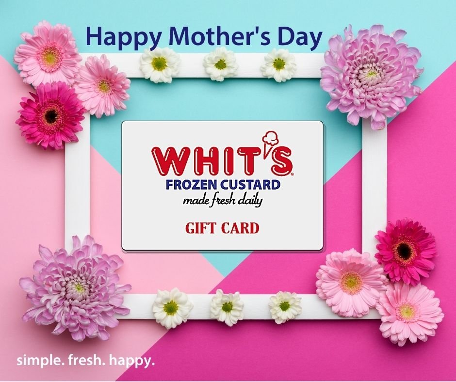 This Mother's Day, give Mom the gift of sweet memories with Whit's Frozen Custard Gift Cards! 🍦💕 Treat her to moments of delight with every scoop of our creamy, dreamy Frozen Custard. It's the perfect way to say &quot;thank you&quot; and show her j