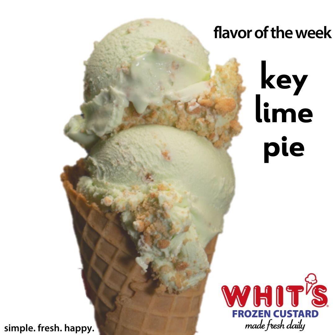 Dive into a taste of the tropics with our Flavor of the Week, Key Lime Pie: Key Lime Custard with Crushed Graham Crackers.
 #Whits #FrozenCustard #WhitsFrozenCustard #madefreshdaily #simplefreshhappy #custard #FOW #flavoroftheweek #keylimepie