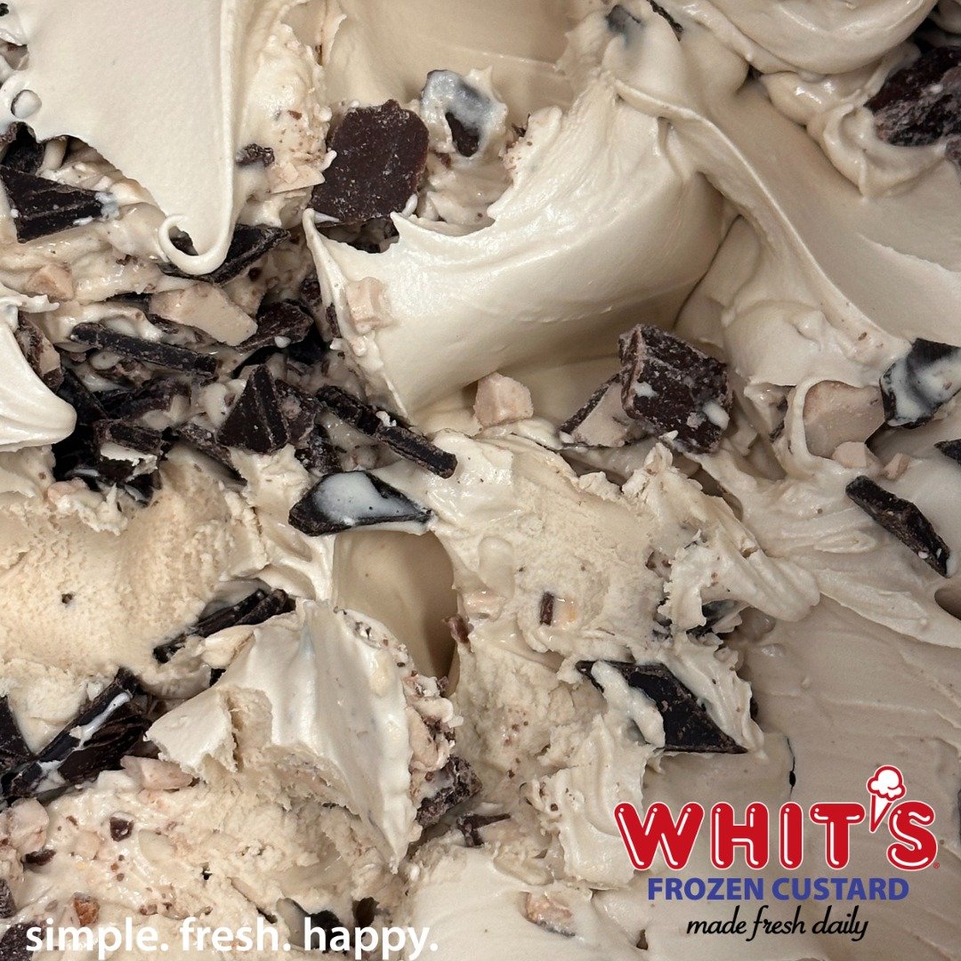 Wake up your taste buds!  Mocha Toffee Chip: Mocha Custard with Crushed Heath&reg; Bar and Dark Chocolate Flakes. It's a coffee and chocolate lover's dream come true! (Check your local Whit's for participation). 
#Whits #FrozenCustard #WhitsFrozenCus