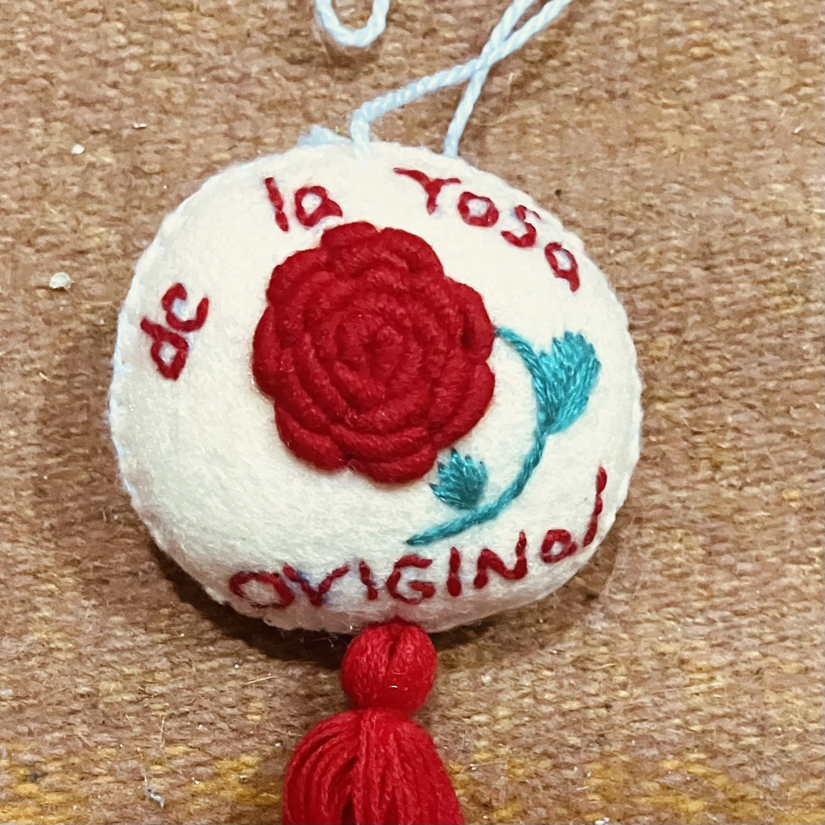 Embroidered Felt De La Rosa Candy Ornament from Mexico