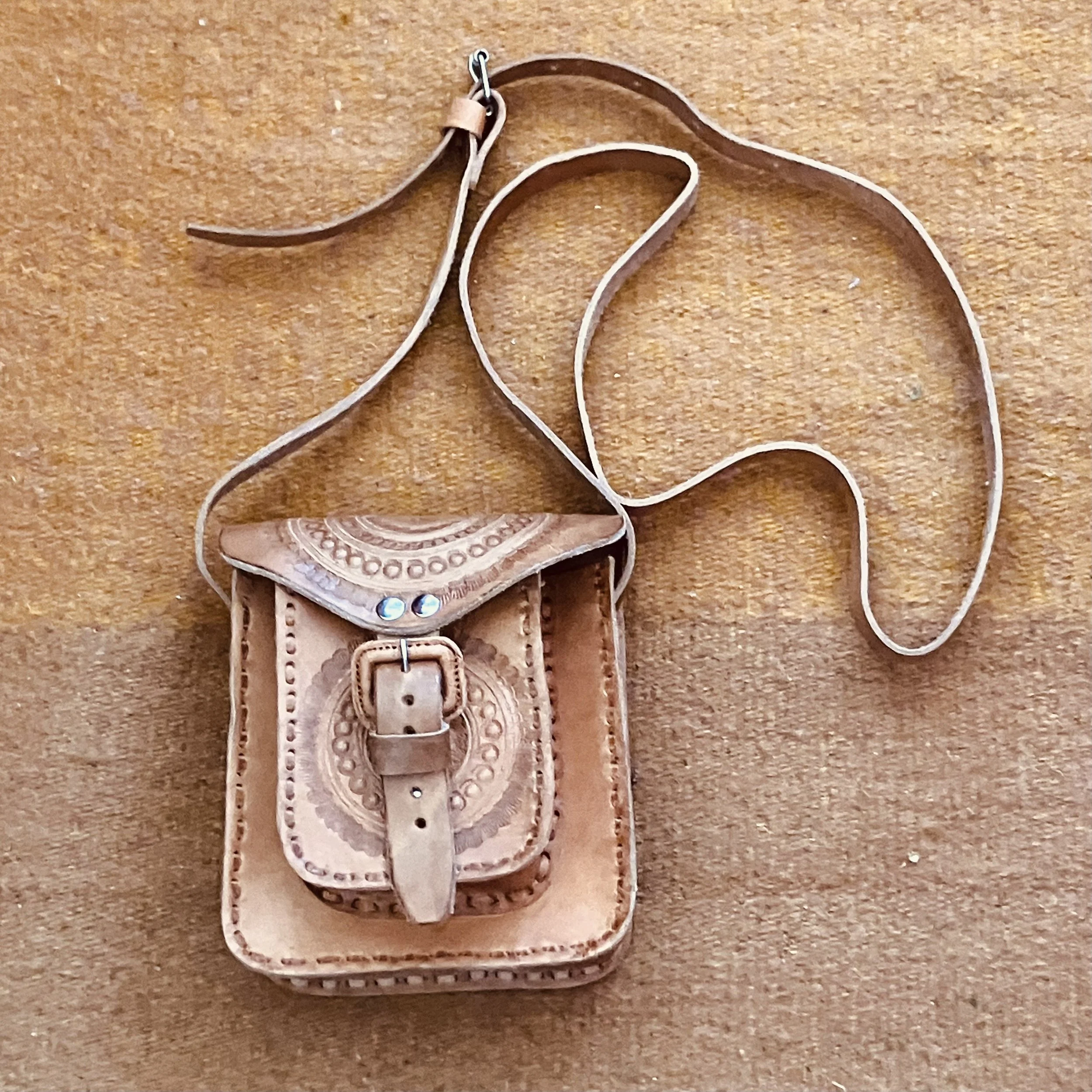 Tooled Leather  Cross-Body purse with adjustable strap