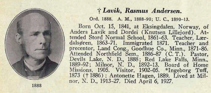 Rev. Rasmus Lavik Bio — John Laird Genealogy