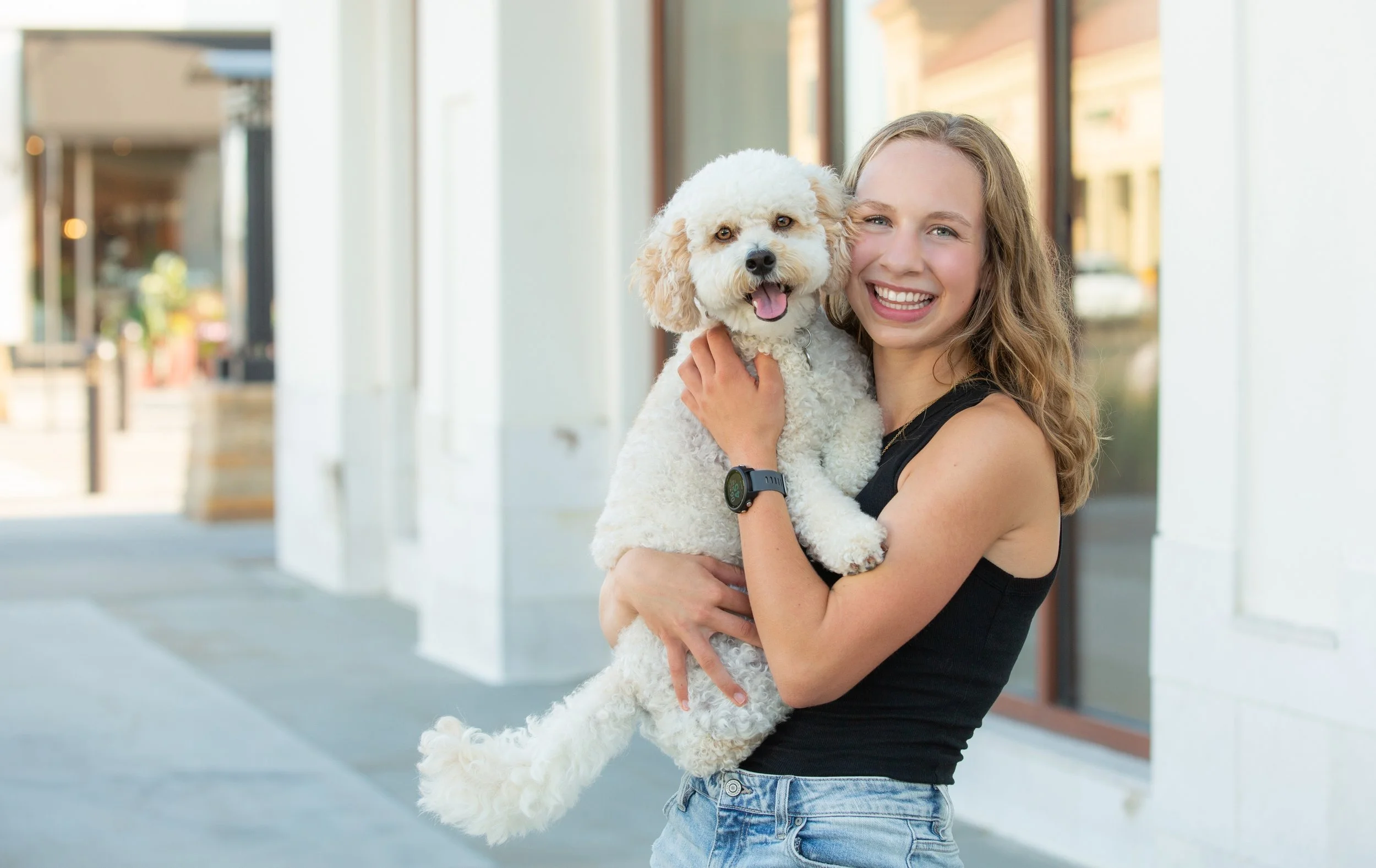 maple grove senior photographer arbor lakes girl pose with dog
