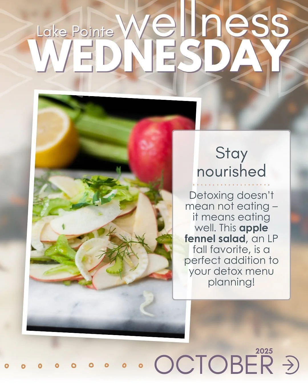 For the month of October, we’ll be breaking down Lake Pointe’s tried and true #Detox program every #wellnesswednesday. Simple, adaptable, and effective, this week-long cleanse is designed to help your body rid toxins and reset for wellnes