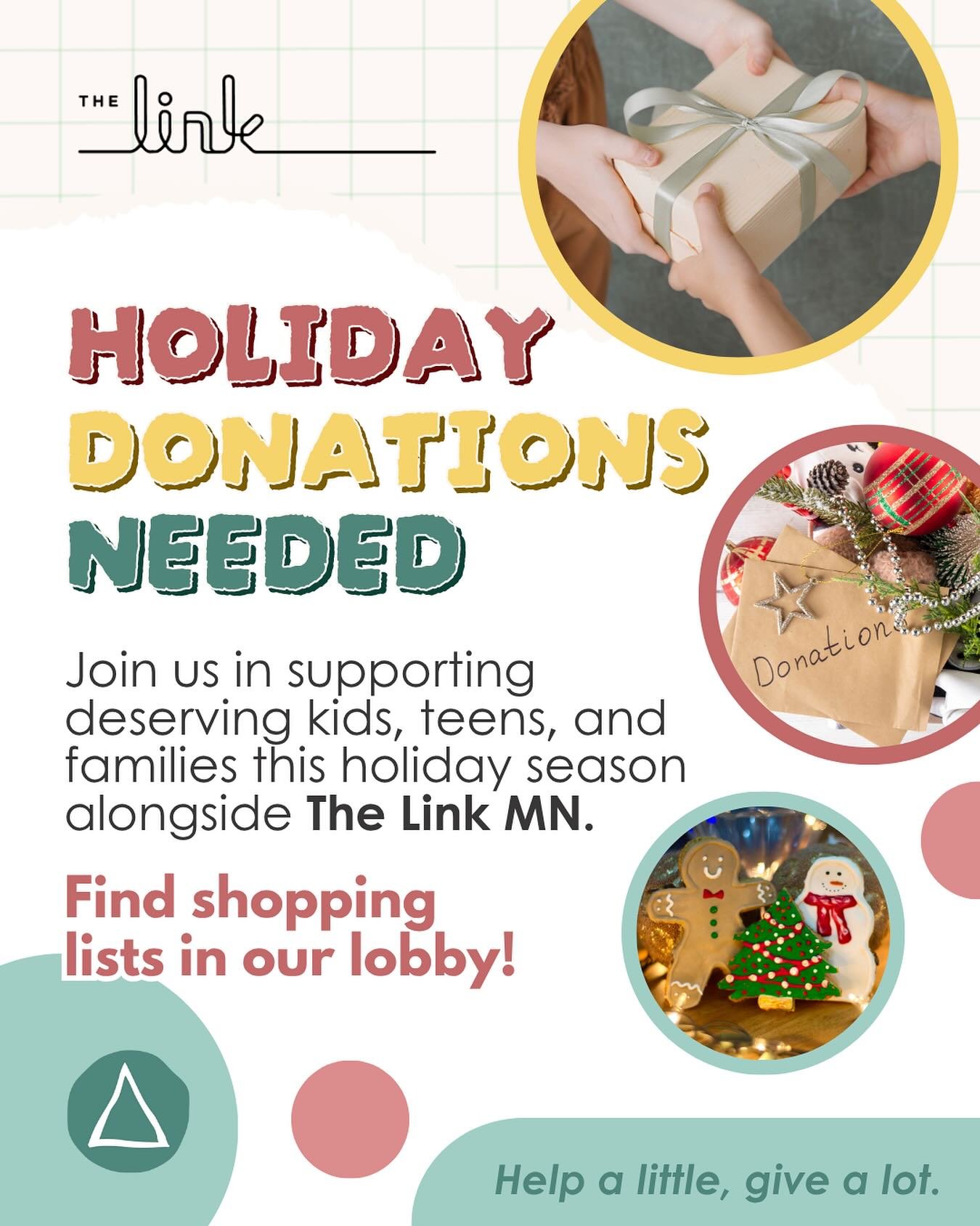 Attention, Lake Pointe family! 🎁 This year, we&rsquo;re partnering with @thelinkminnesota to make local parents&rsquo; and kids&rsquo; holidays magical. ✨ We&rsquo;re collecting gifts for adults and children in our office until 𝙁𝙧𝙞𝙙𝙖𝙮, 𝘿𝙚𝙘?