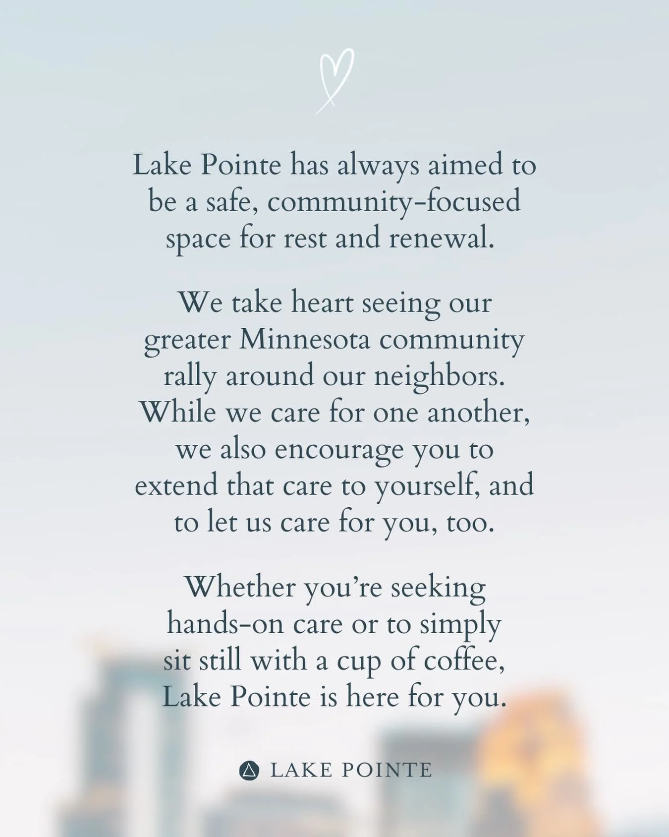 We&rsquo;re here for you 🤍 We&rsquo;ve added hours in case you need a quiet place to land. As we take care of each other, let us take care of you.