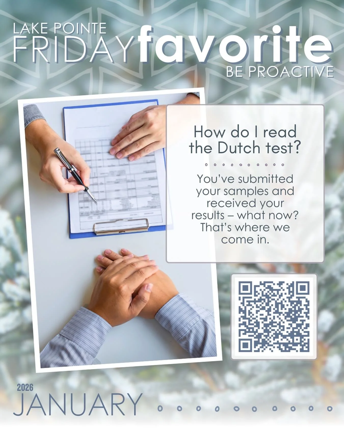 For the months of January and February, we&rsquo;re encouraging you to 𝙗𝙚 𝙥𝙧𝙤𝙖𝙘𝙩𝙞𝙫𝙚. After a restful holiday season, step into the new year with best intentions and high hopes for wellness. This month, we&rsquo;re looking at the DUTCH test