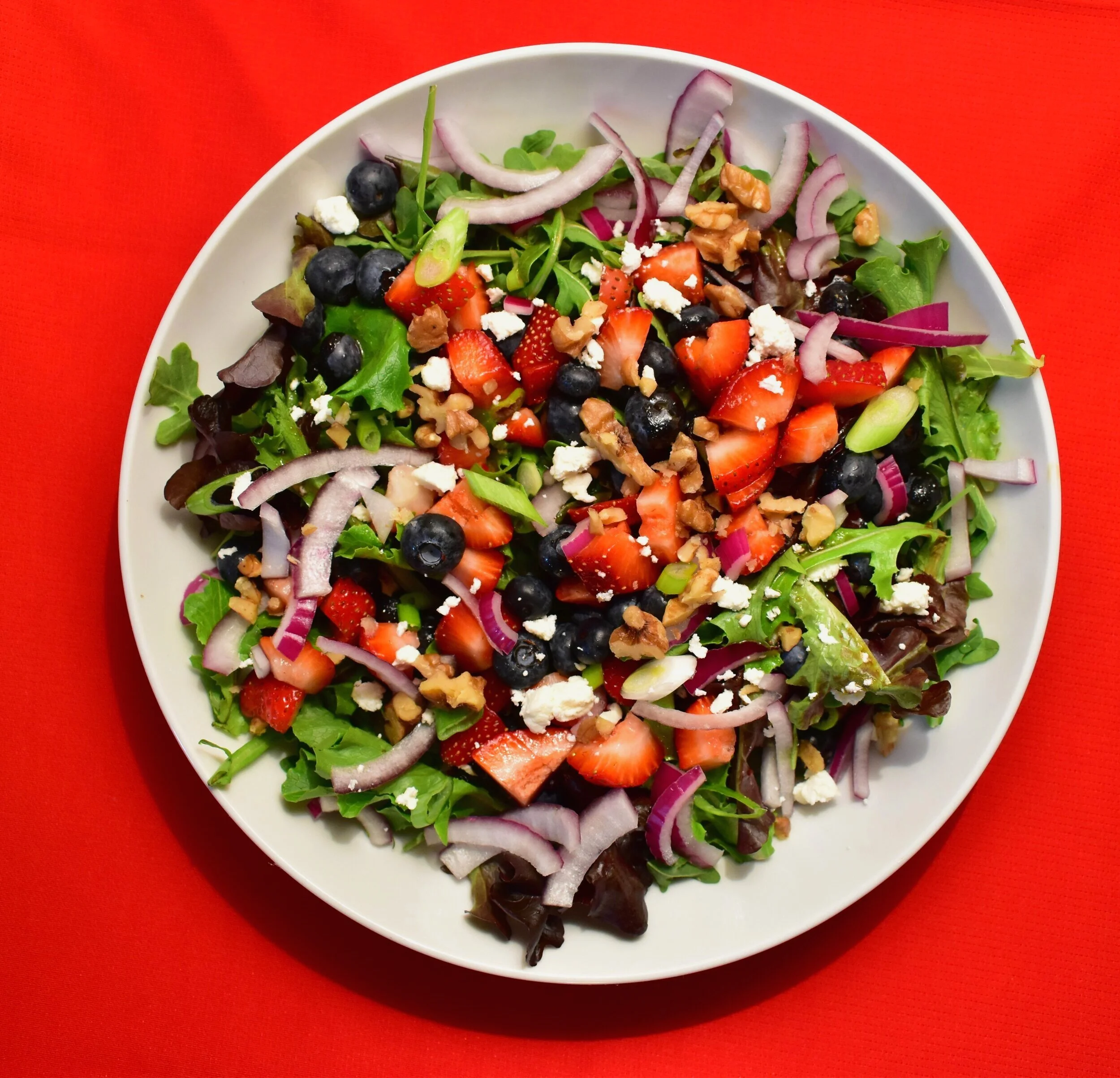 Summer Berry, Feta, and Walnut Salad with Maple Balsamic Vinaigrette 