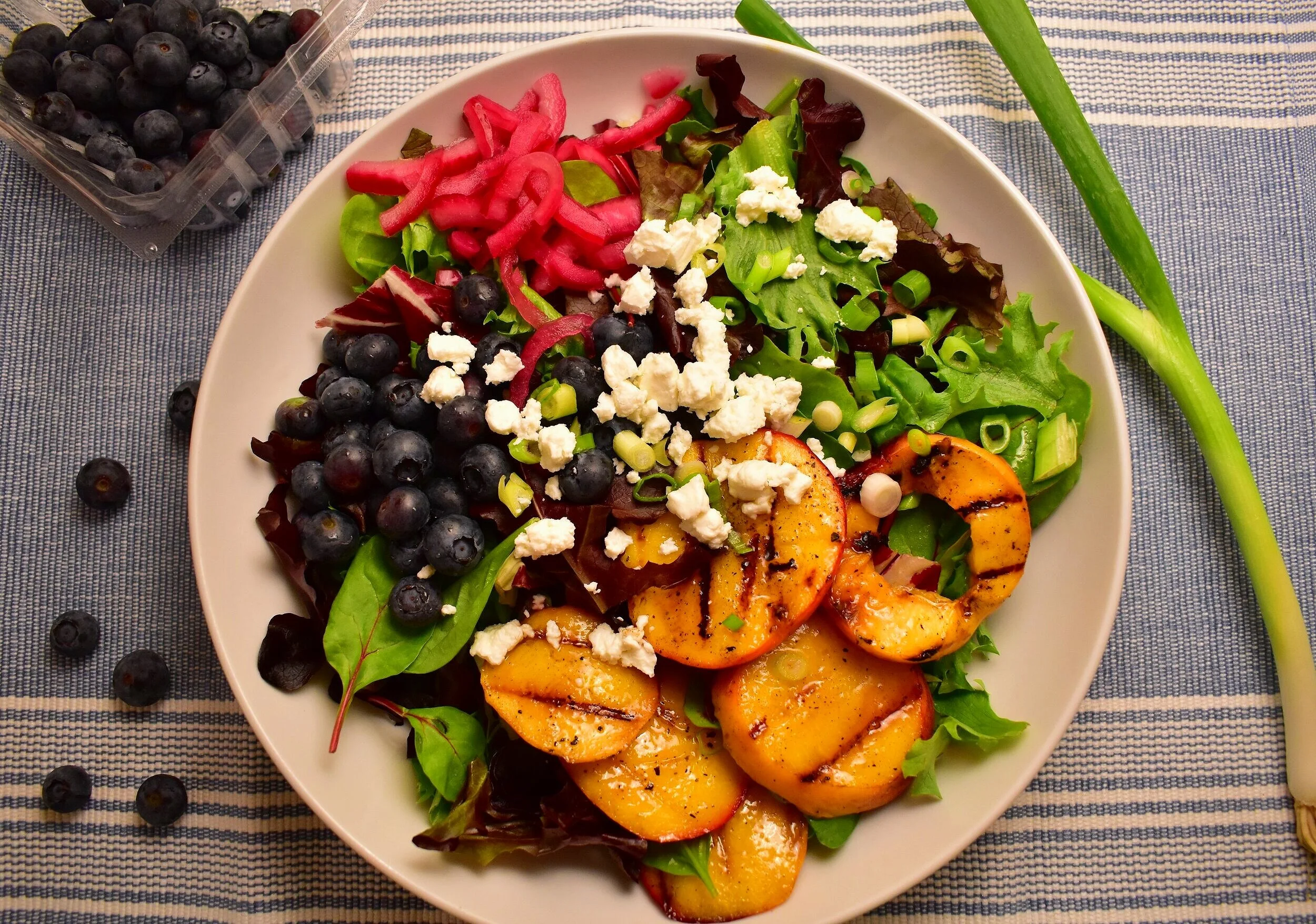 Grilled Peach Salad with Blueberries and Feta