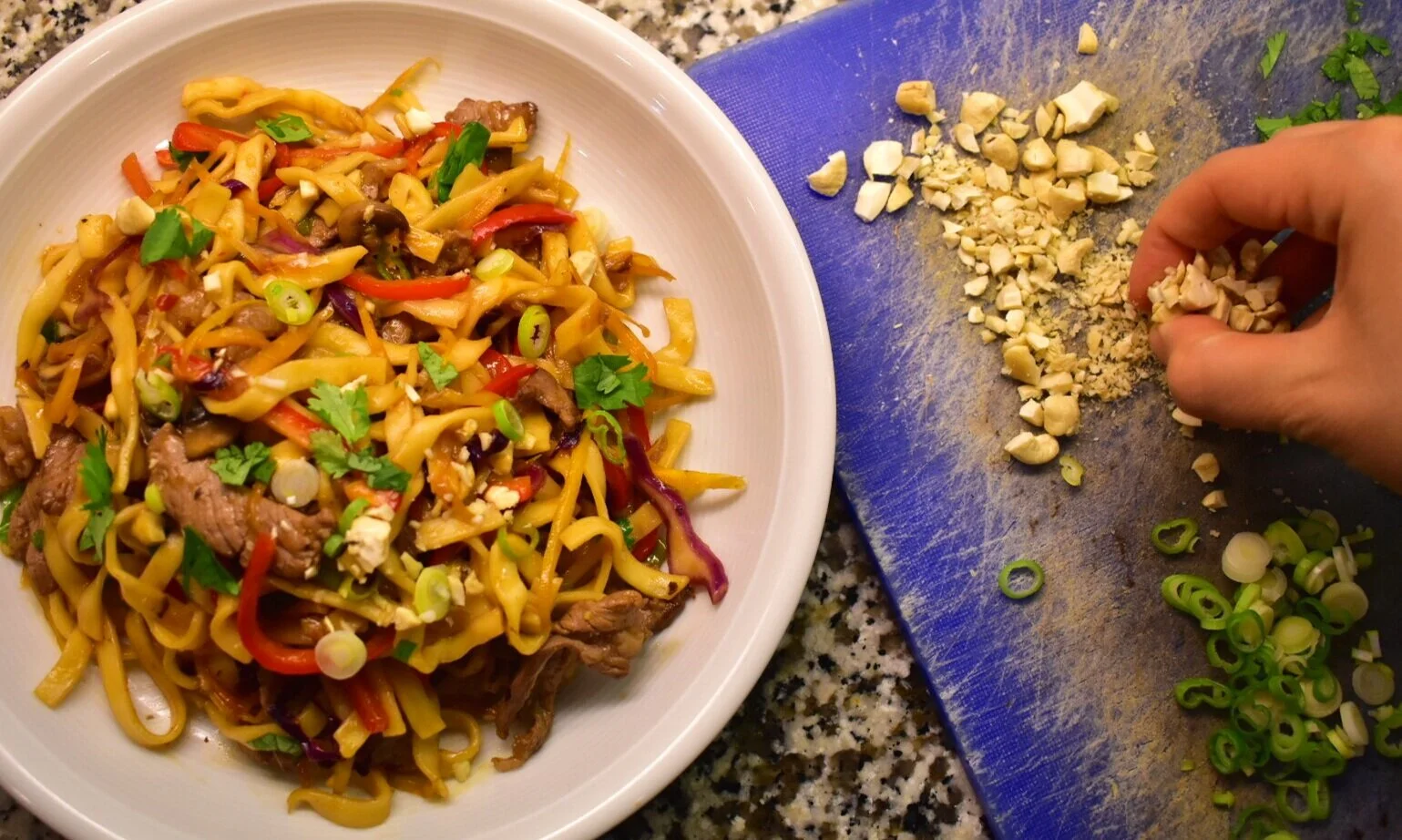 Spicy Kung Pao Beef Noodle Stir Fry