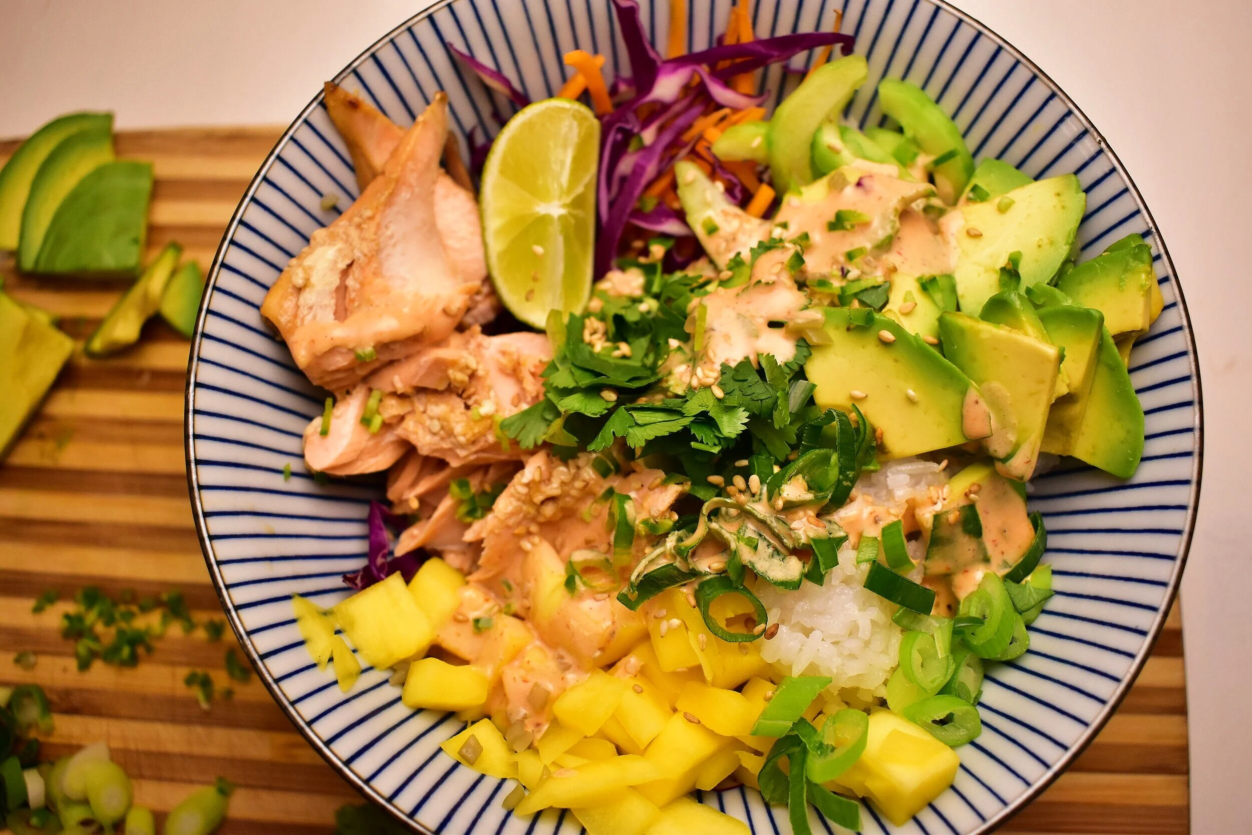 Foil-Baked Asian Salmon Bowl with Mango and Greens