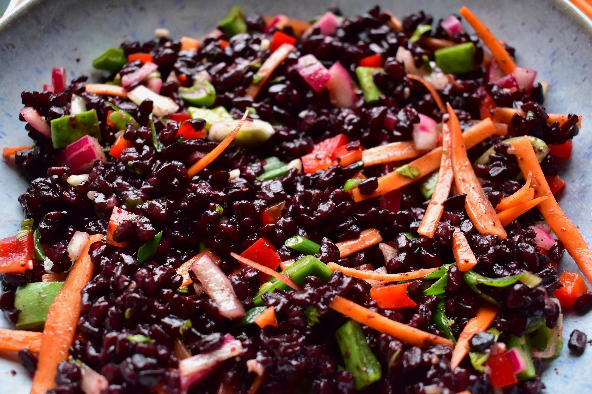 Forbidden Rice Cooked Forbidden Rice Veggie Bowl with Chili-Garlic Sauce — Simon Says Cook