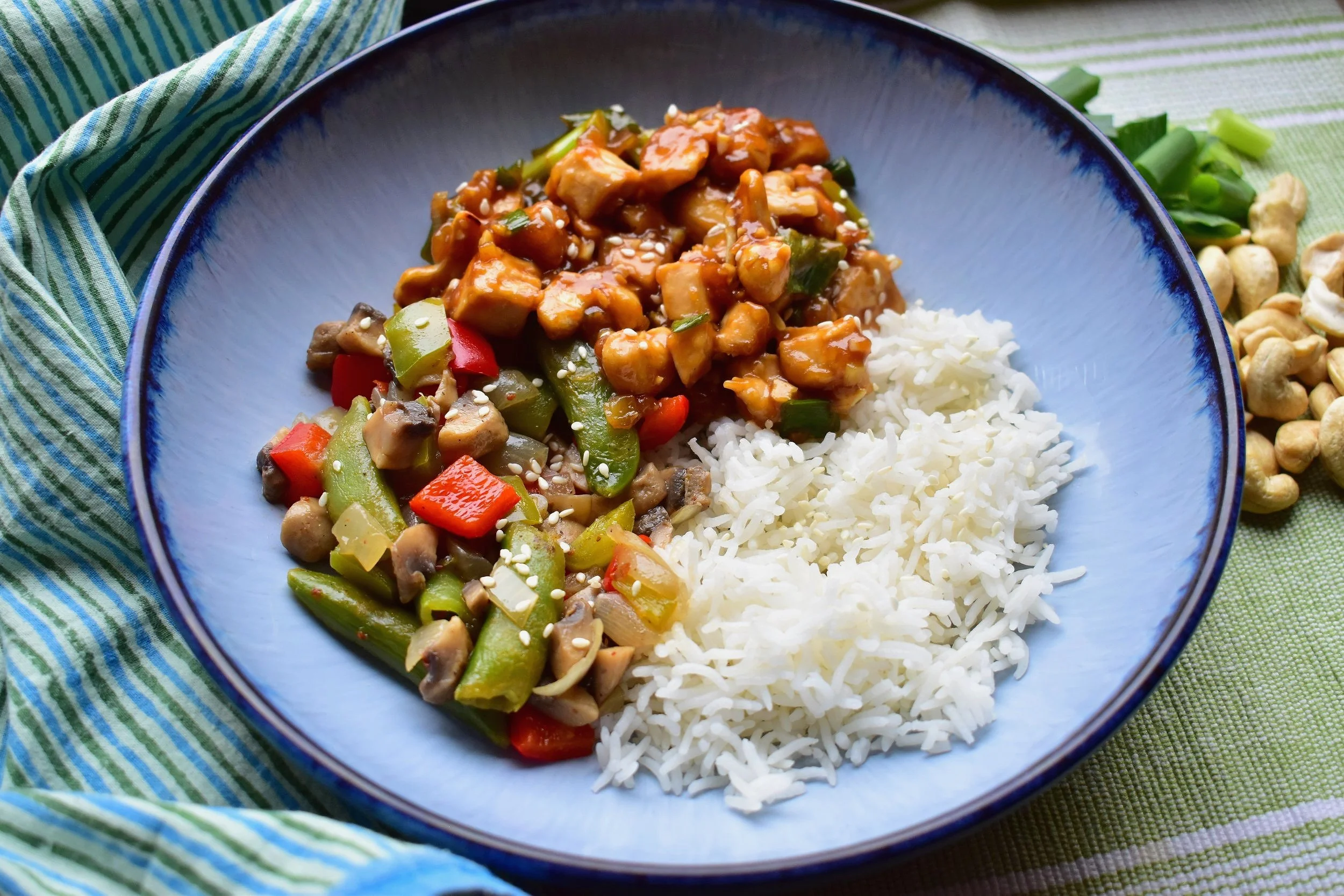 Vegan Cashew “Chicken” with Stir-Fried Veggies