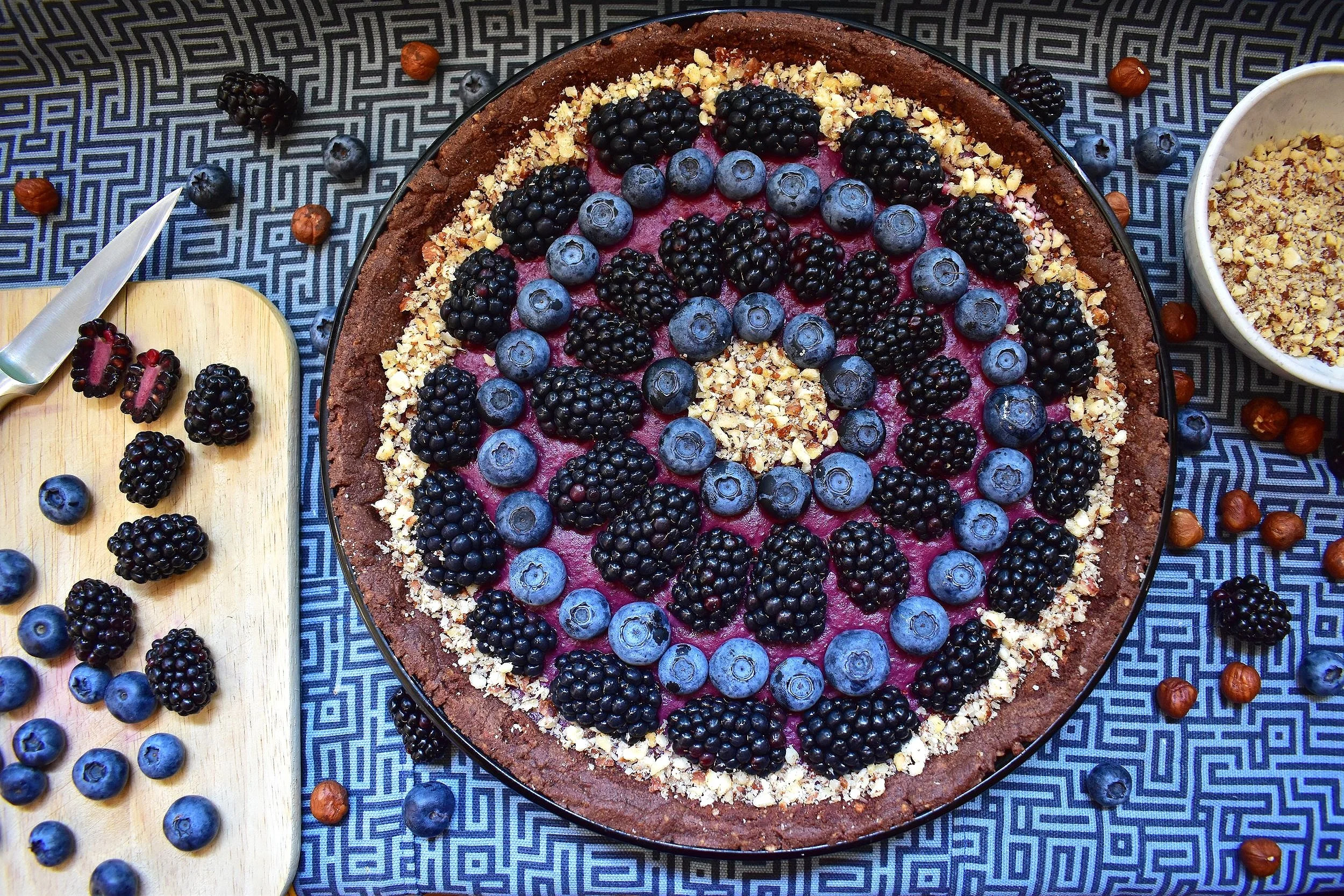 Blackberry Blueberry Tart with Chocolate Hazelnut Crust