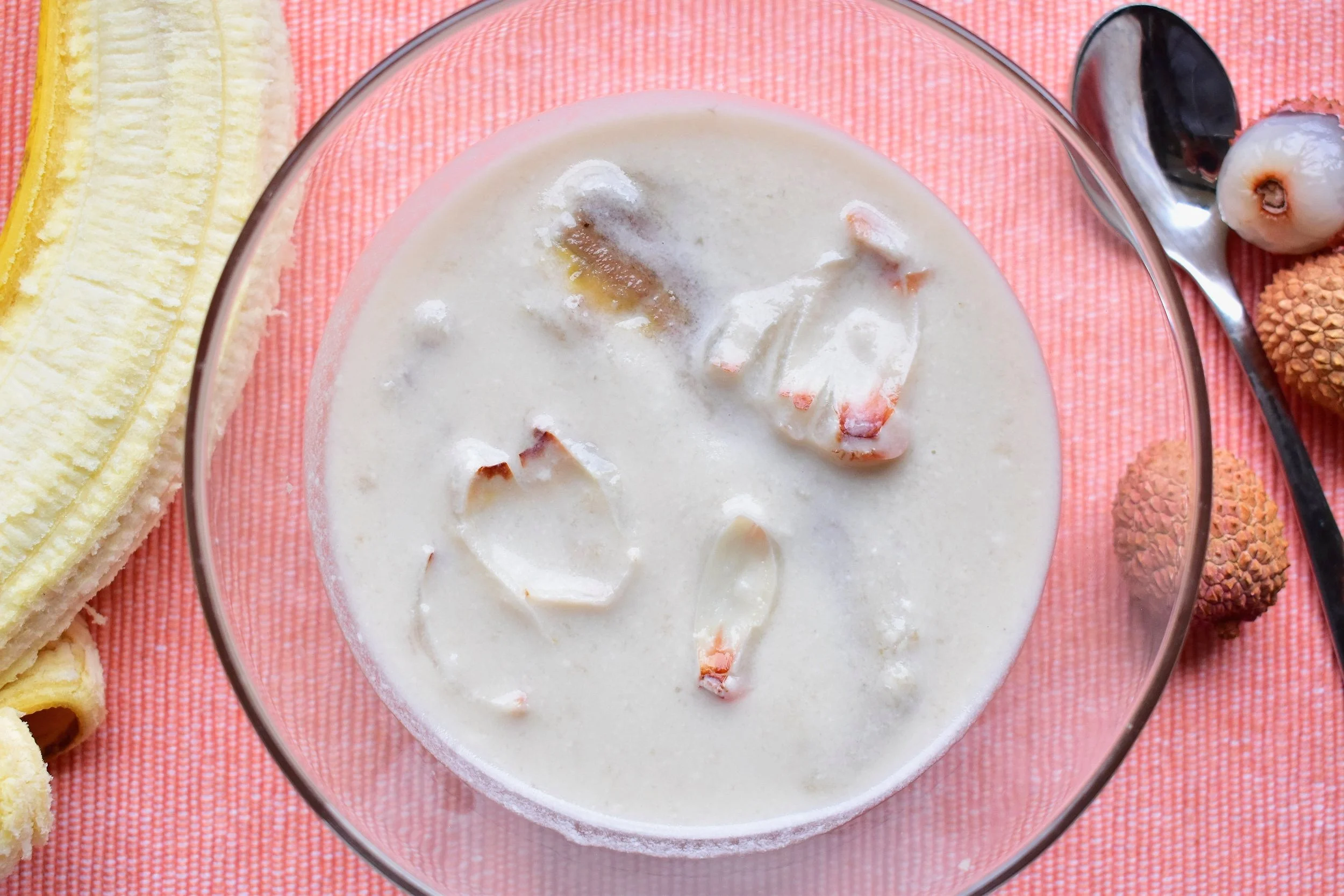 Lychee-Banana Dessert Soup in Coconut Milk
