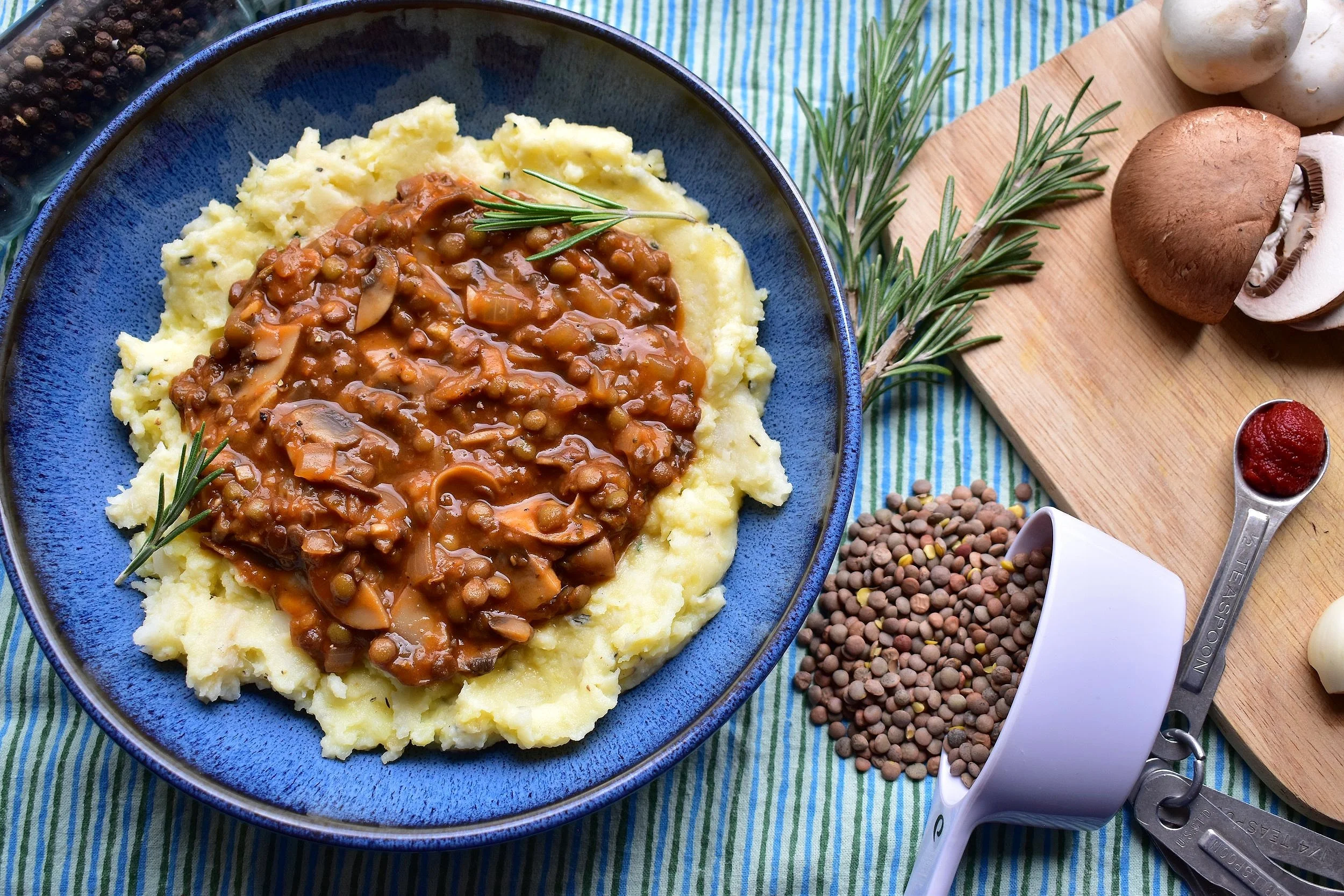 Lentil and Mushroom Stew over Potato-Parsnip Mash