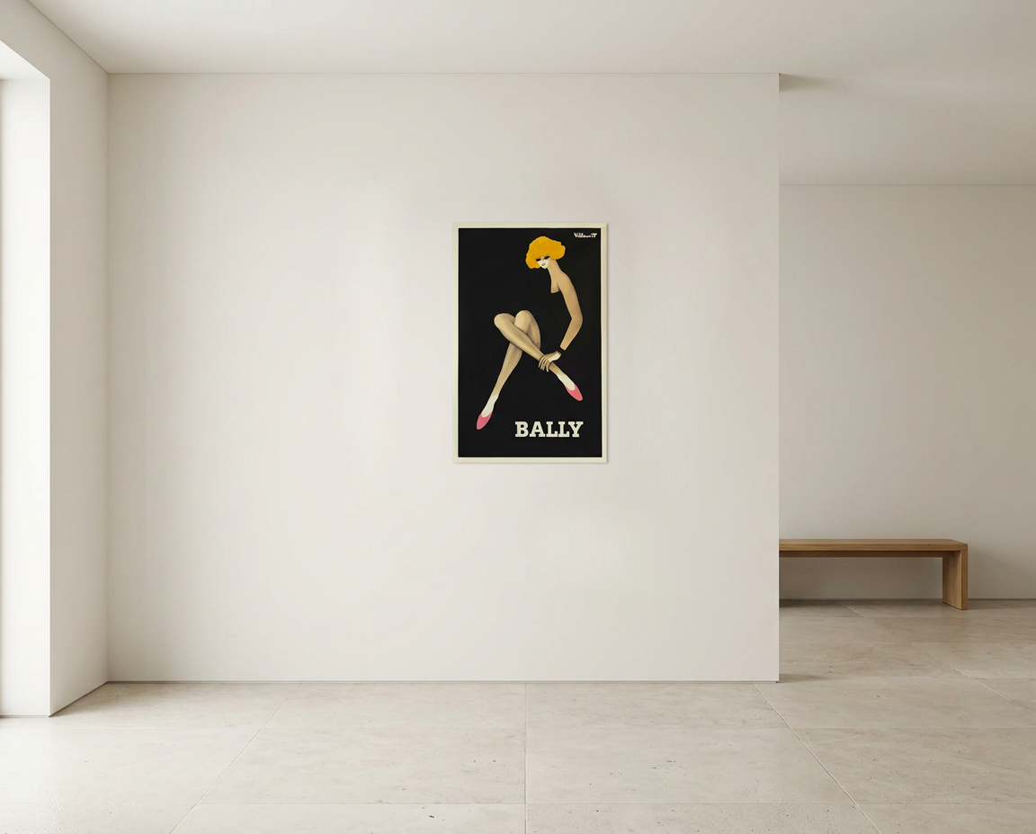 AFFICHE BALLY CHAUSSURES POUR FEMMES - Affiche Originale Mode Publicitaire VILLEMOT Bernard. Parfait état 1982. - Livraison offerte.