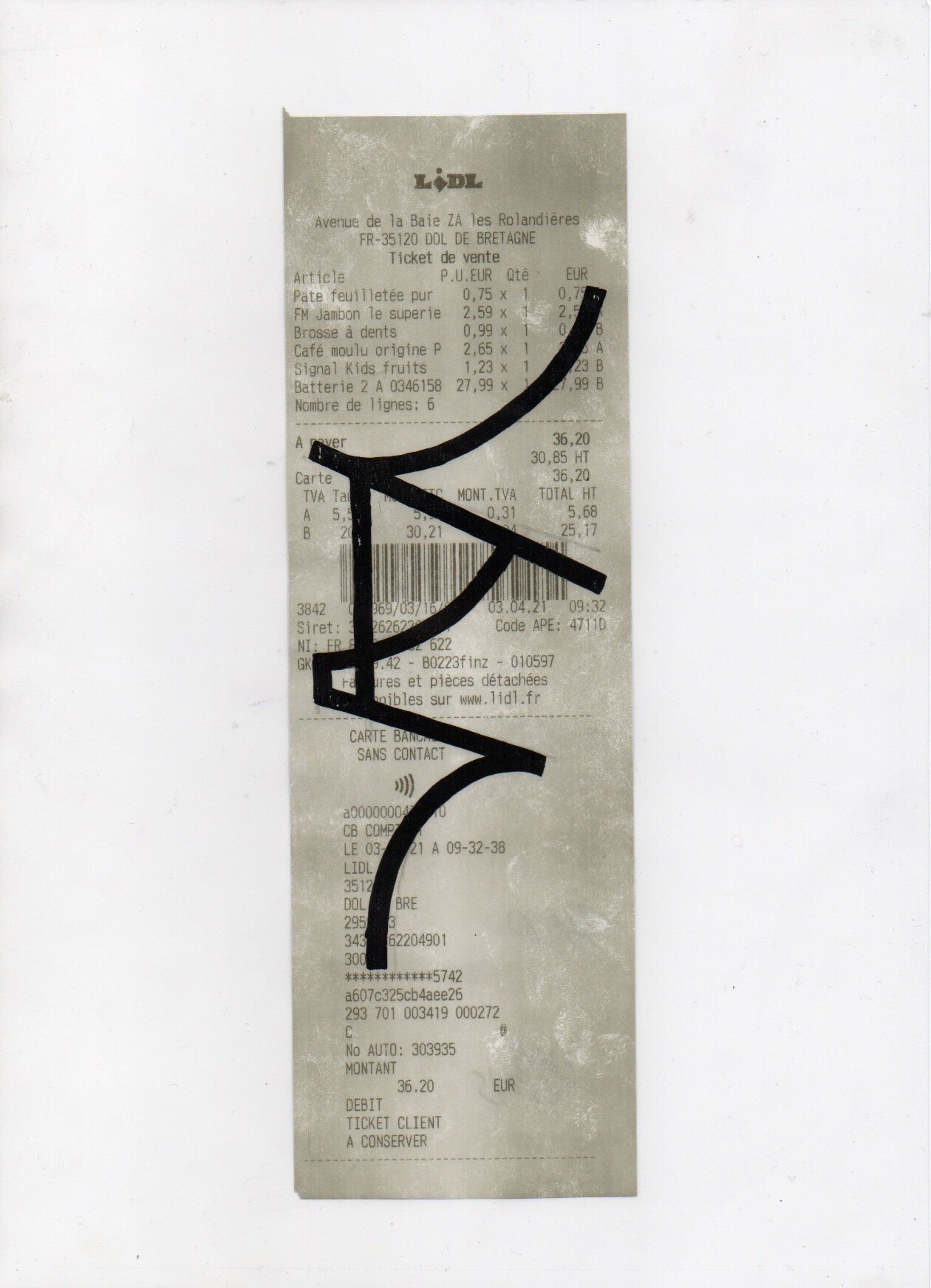 Ticket GRANDE SURFACE. Ivan Le Pays. 36,20 €