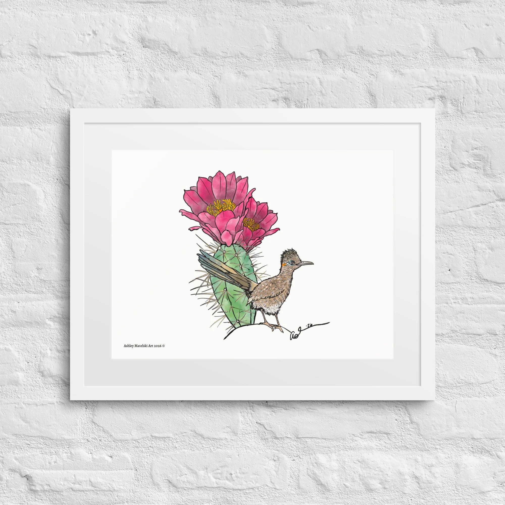 Roadrunner & Cactus Art | Framed Print