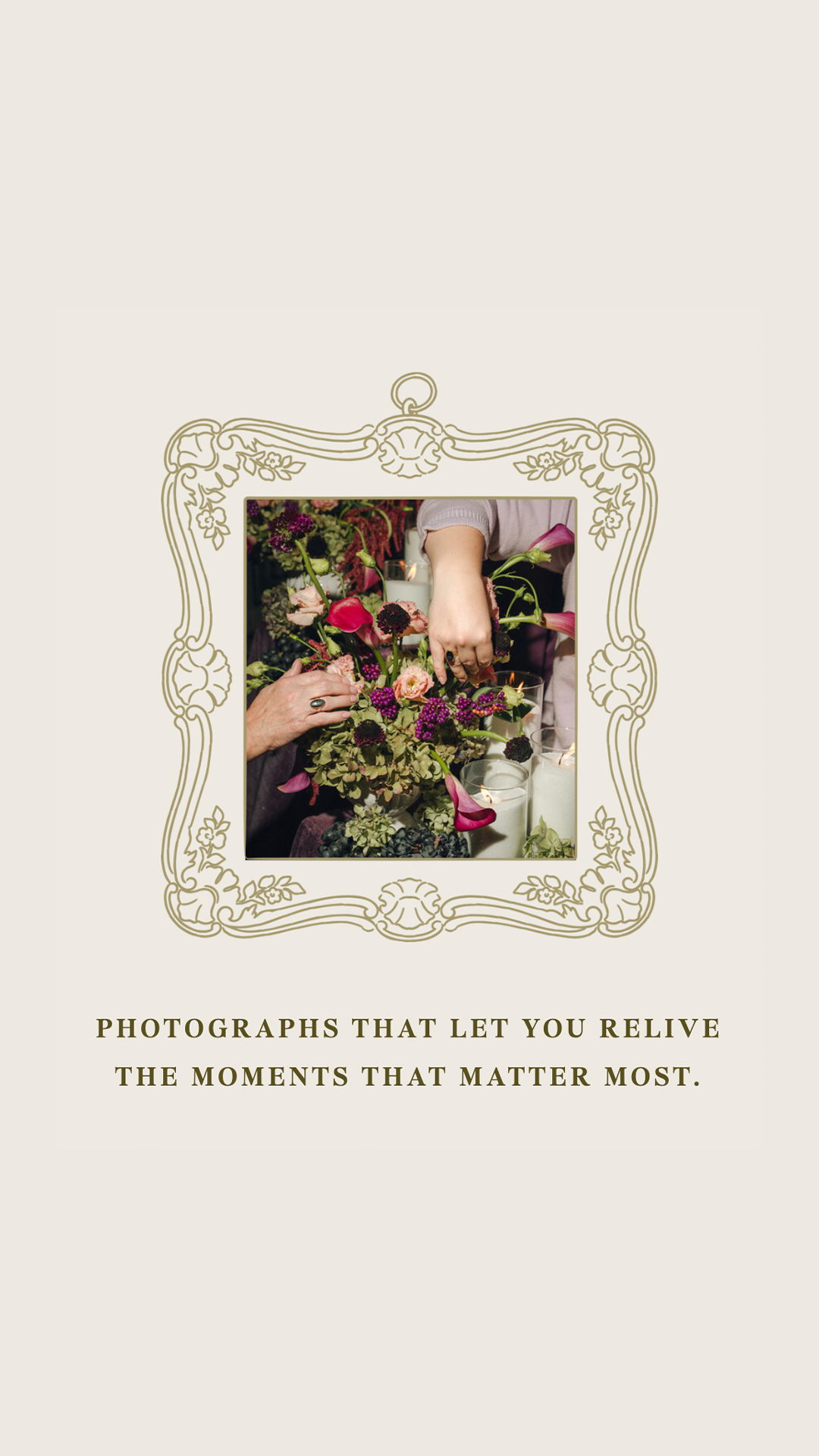 Ornate vintage frame with floral photography, Hannah Alyse Photography brand tagline