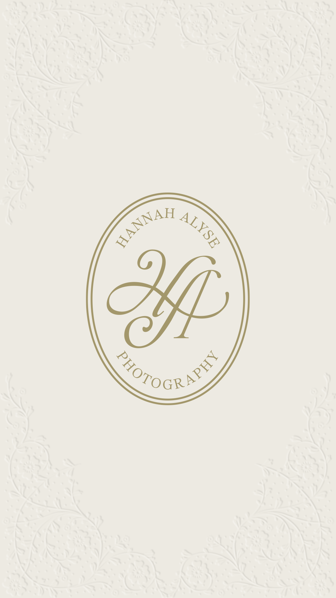 Gold oval monogram logo design for Hannah Alyse Photography brand identity