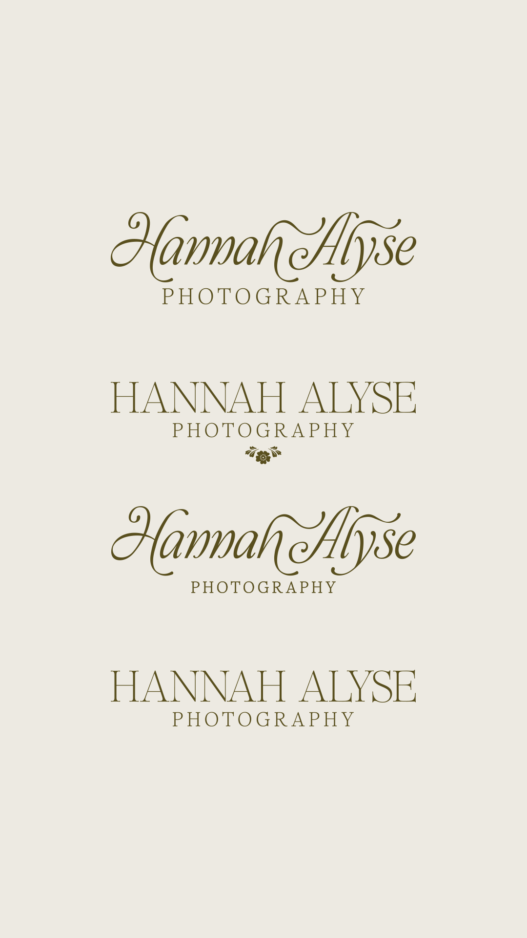Logo and typography variations for Hannah Alyse Photography brand suite