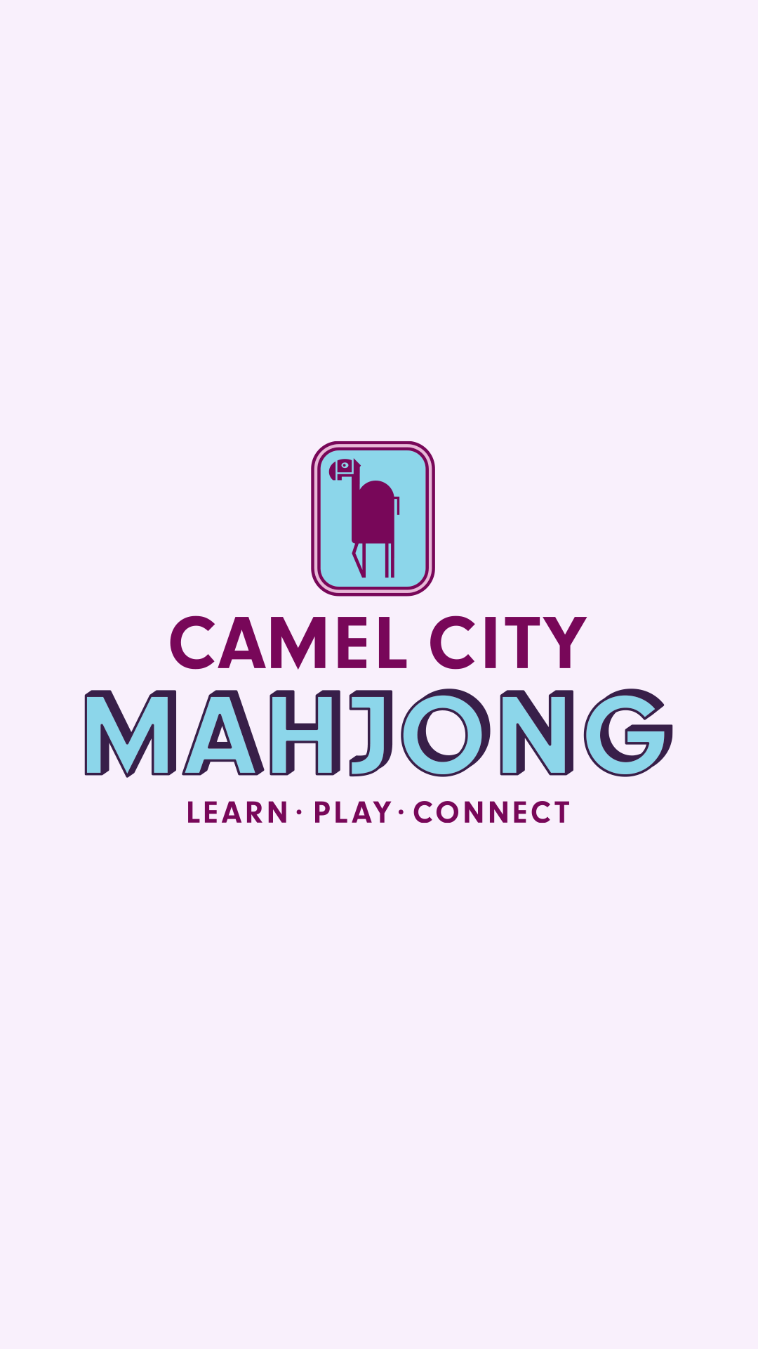 Camel City Mahjong primary logo with purple and blue camel icon and "Learn Play Connect" tagline