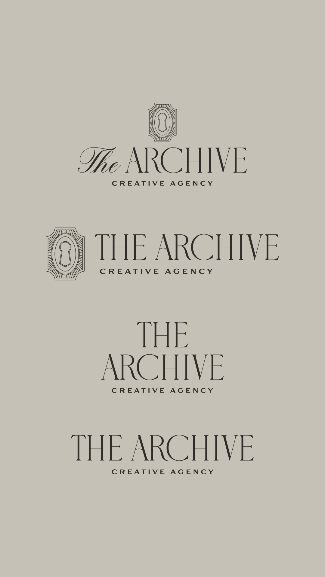 The Archive Creative Agency logo suite showing primary, alternate, and stacked lockups