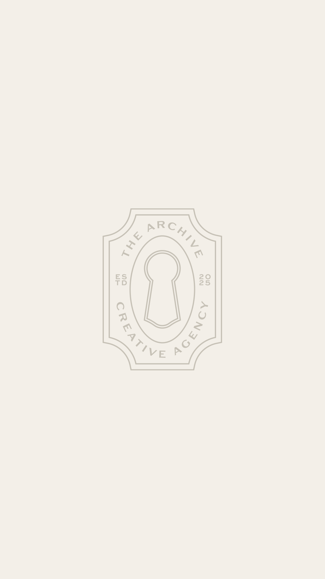 The Archive Creative Agency tonal keyhole badge logo in cream, minimalist branding