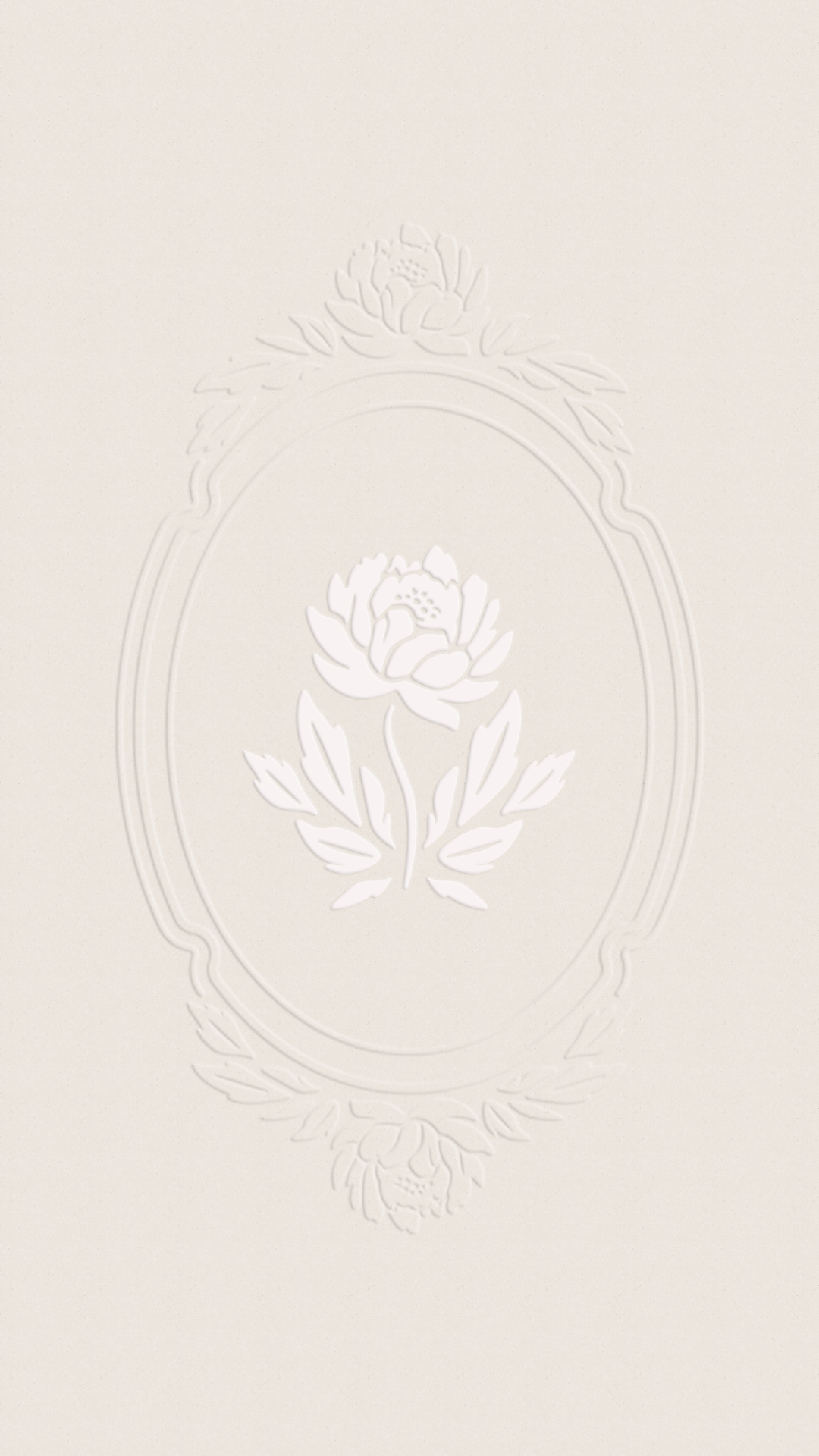 Blind embossed peony crest submark on cream paper, The Beauty Tribe luxury brand identity design