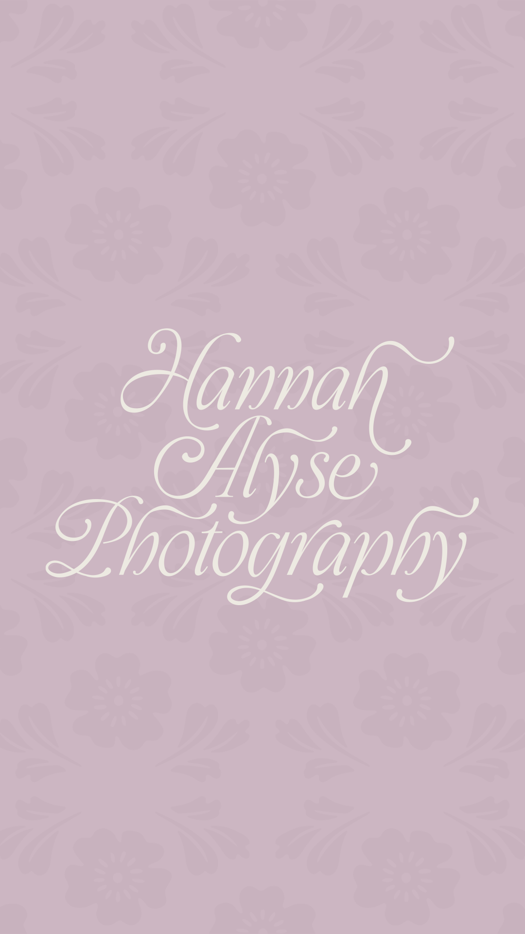 Romantic script logo design on lilac floral pattern, Hannah Alyse Photography branding