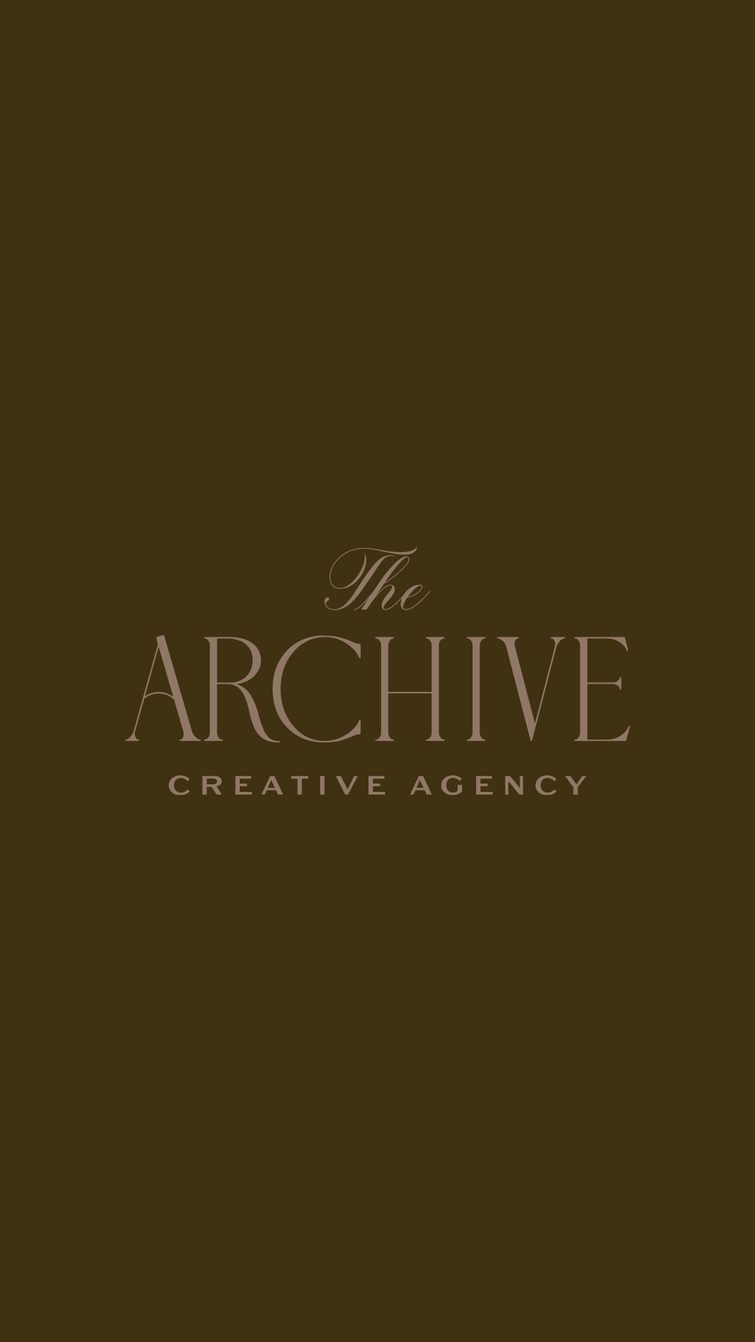 The Archive Creative Agency logo in mauve script and serif type on olive green background