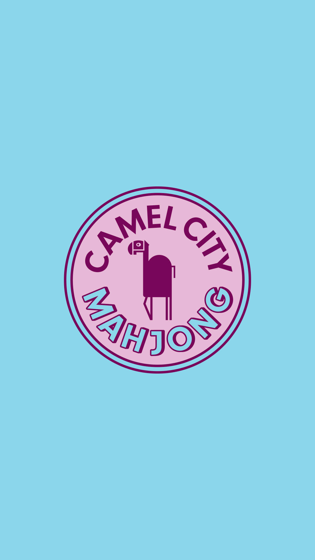 Camel City Mahjong circular logo badge in purple and blue with camel icon