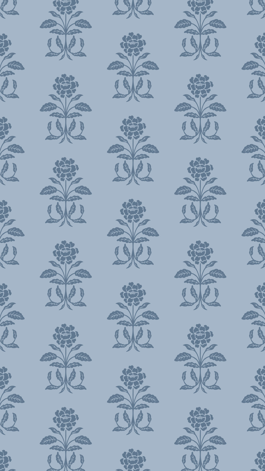 Seamless floral wallpaper pattern in dusty blue, custom brand pattern design for Yeager Hayes Interiors